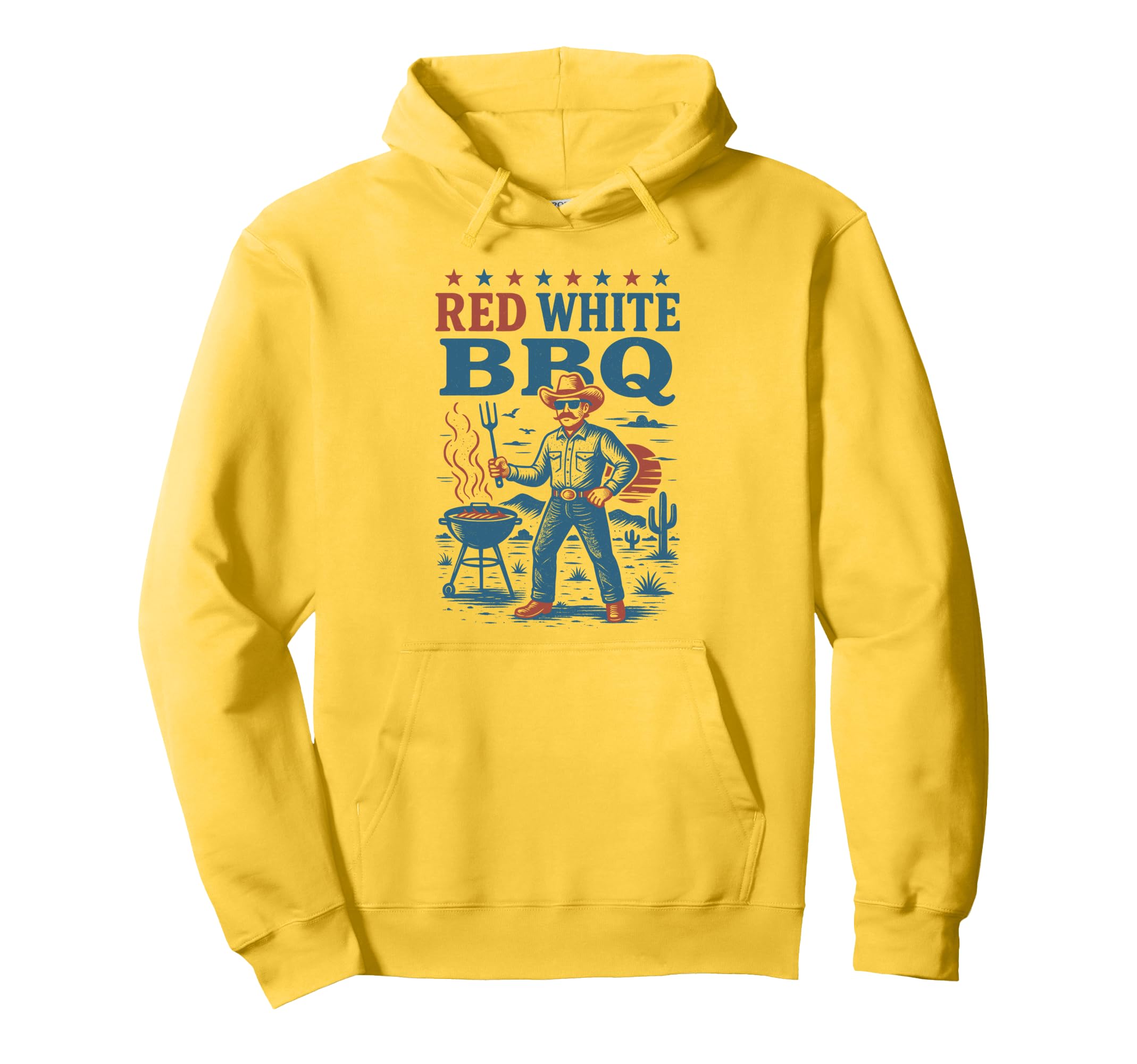 Red White Bbq Cowboy Grilling Western Hoodie - Minimalist Print for Adults - T-Shirt, Sweatshirt, Hoodie