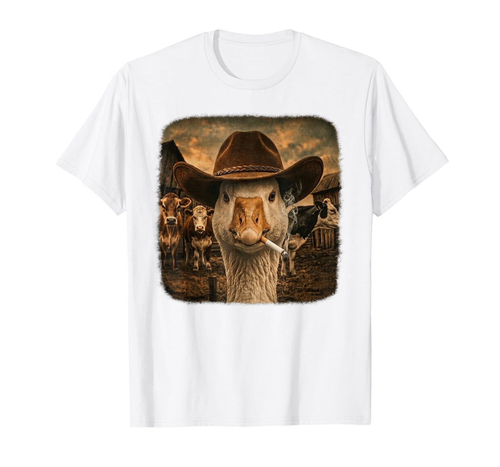 Funny Cowboy Goose Smoking Cigarette T-Shirt - Minimalist Print Men Women - T-Shirt, Sweatshirt, Hoodie