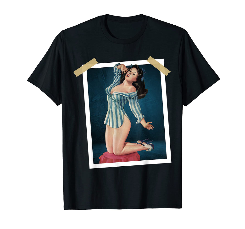 Beautiful Sleepy Brunette Pin Up T-Shirt - Casual Everyday Wear Men Women - T-Shirt, Sweatshirt, Hoodie