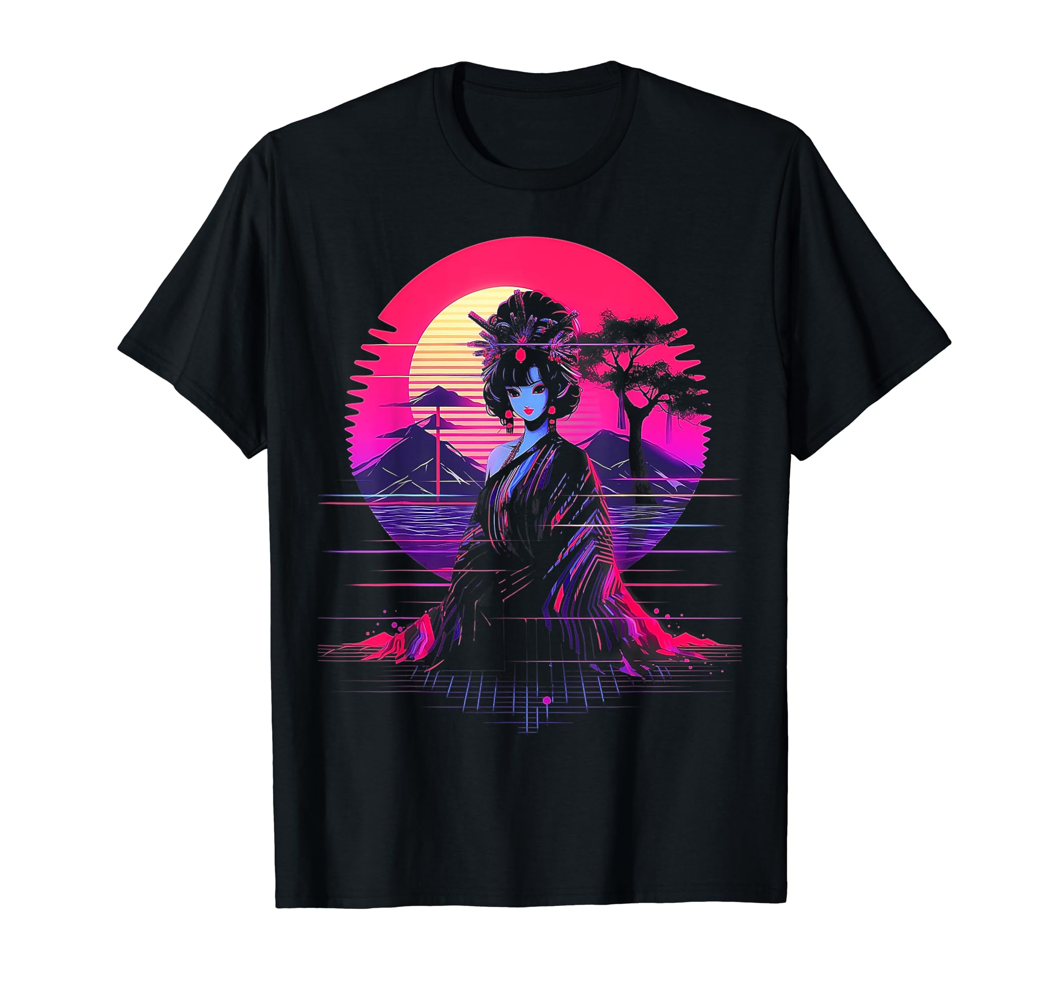 Vaporwave Geisha 80S Synthwave 12 T-Shirt - Unique Graphic Men Women - T-Shirt, Sweatshirt, Hoodie