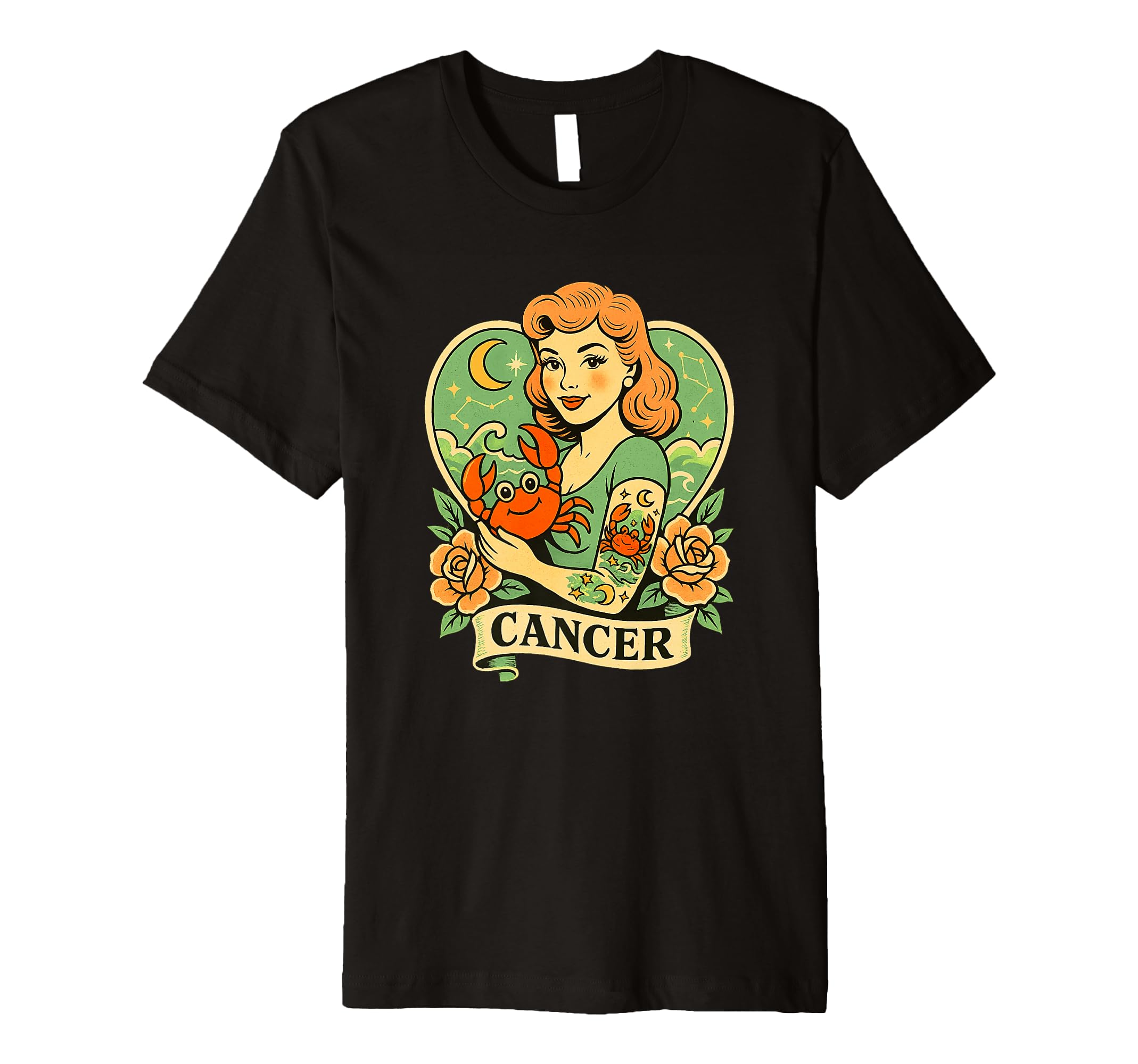 Cancer Zodiac Pin Up Crab Tattoo T-Shirt - Trendy Graphic Men Women - T-Shirt, Sweatshirt, Hoodie