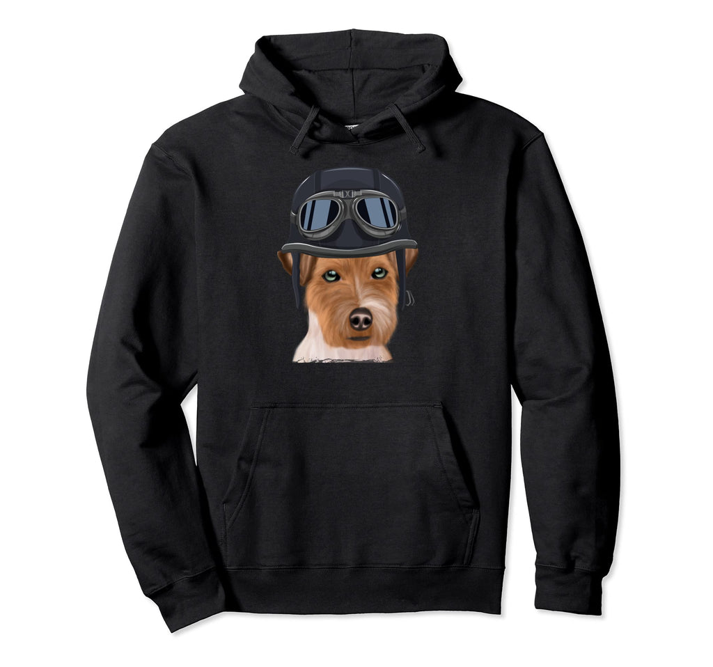 Funny Motorcycle Helmet Russell Terrier Hoodie - Novelty Apparel Men Women - T-Shirt, Sweatshirt, Hoodie