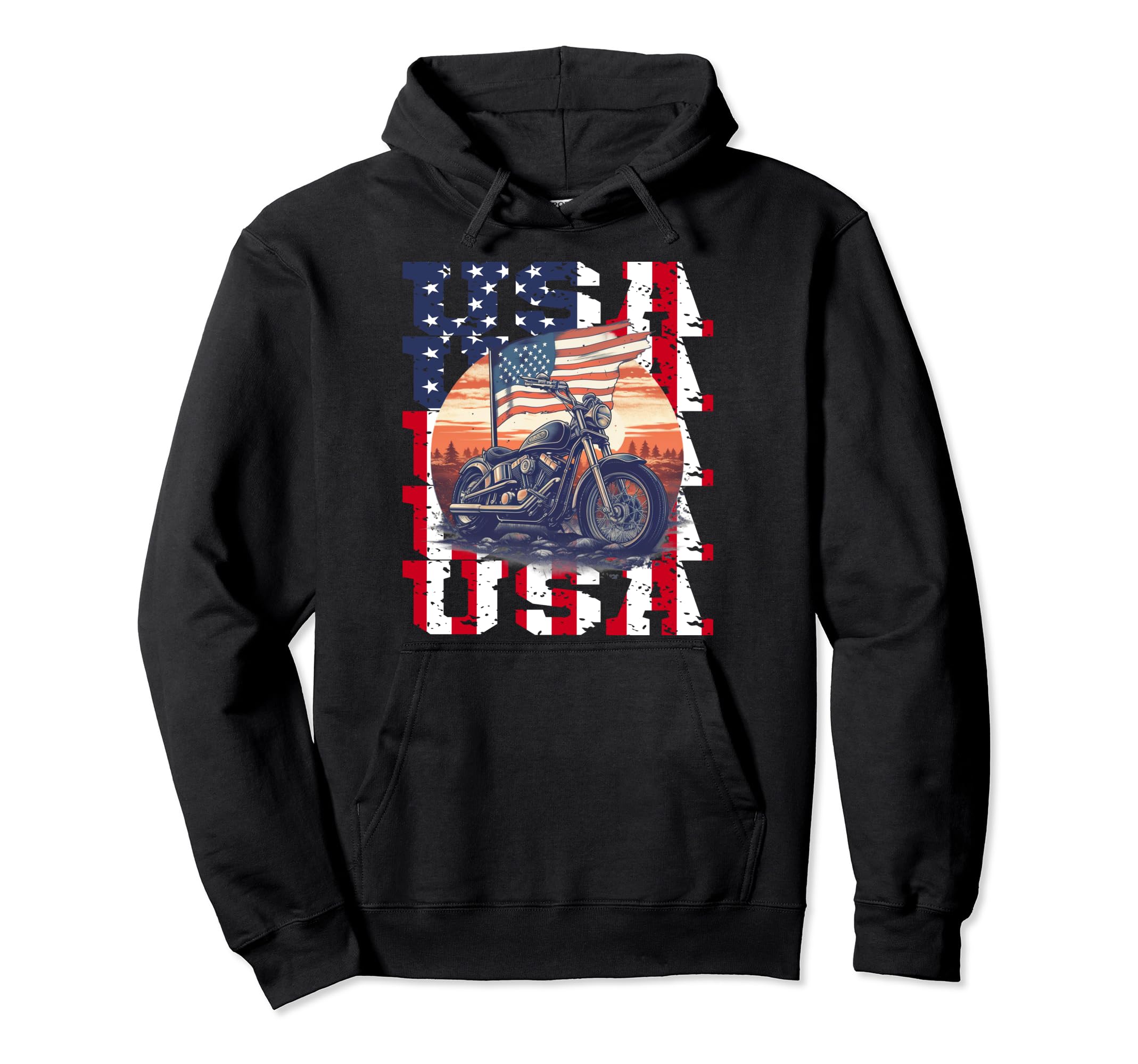 American Flag Motorcycle Patriotic Hoodie - Minimalist Print for Adults - T-Shirt, Sweatshirt, Hoodie