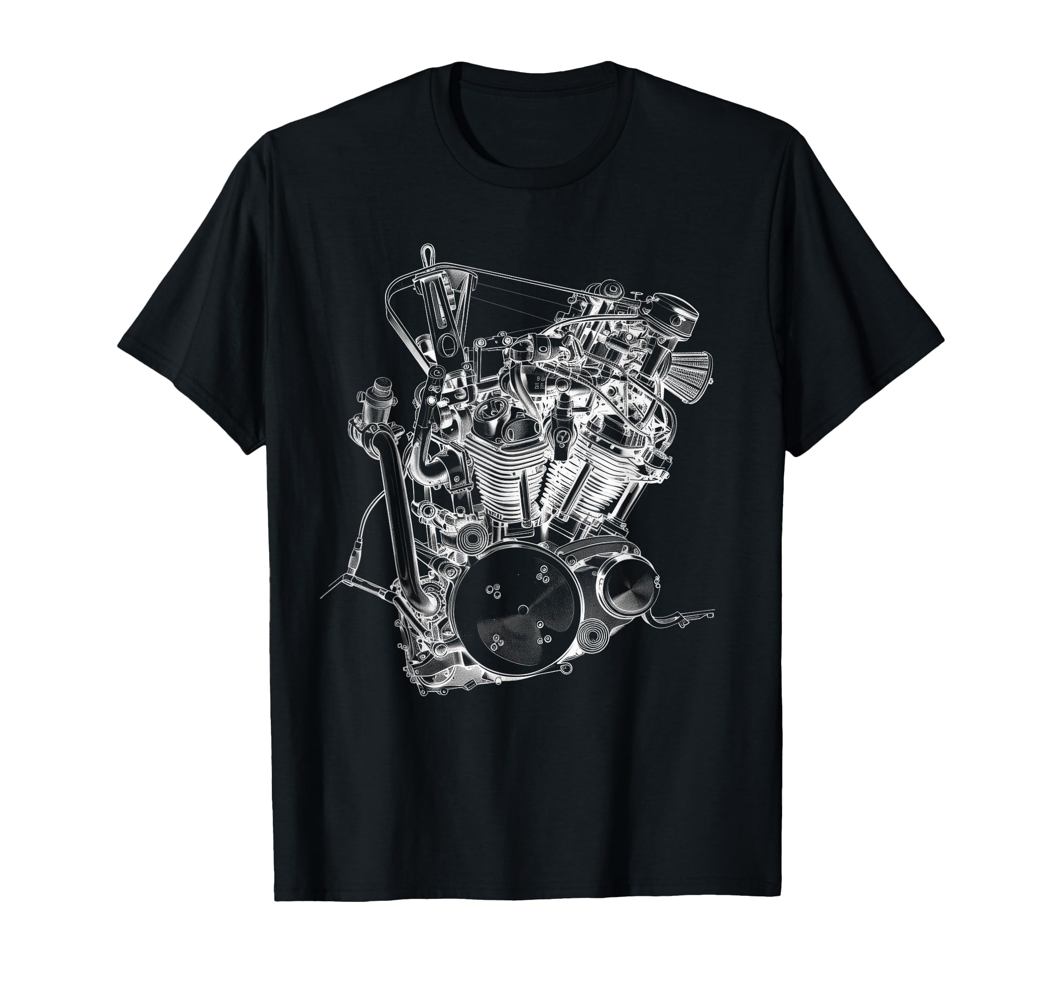 Motorcycle Engine Blueprint Diagram T-Shirt - Aesthetic Graphic Men Women - T-Shirt, Sweatshirt, Hoodie