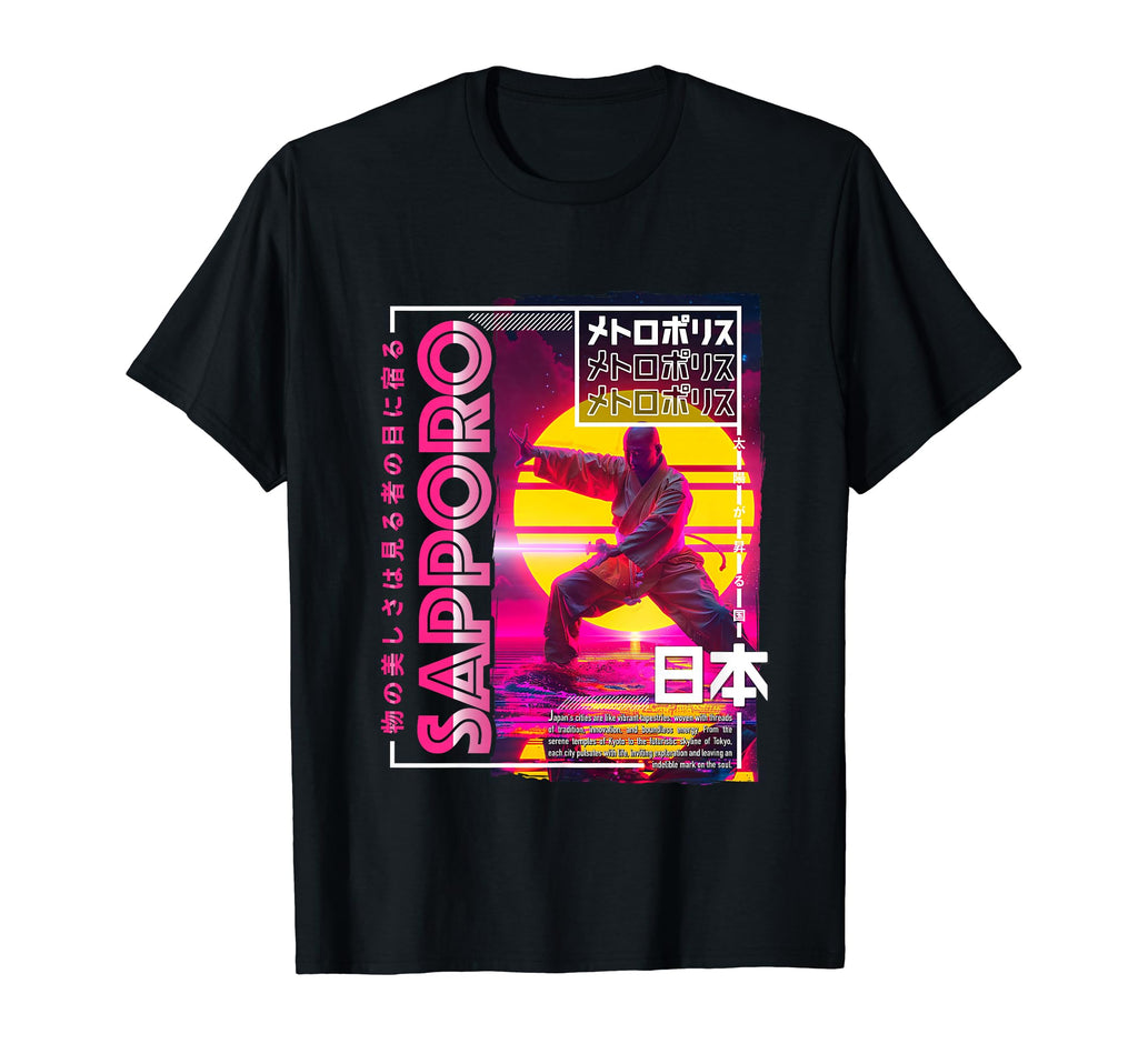 Sapporo City 80S Synthwave Shaolin T-Shirt - Custom Art Print Men Women - T-Shirt, Sweatshirt, Hoodie