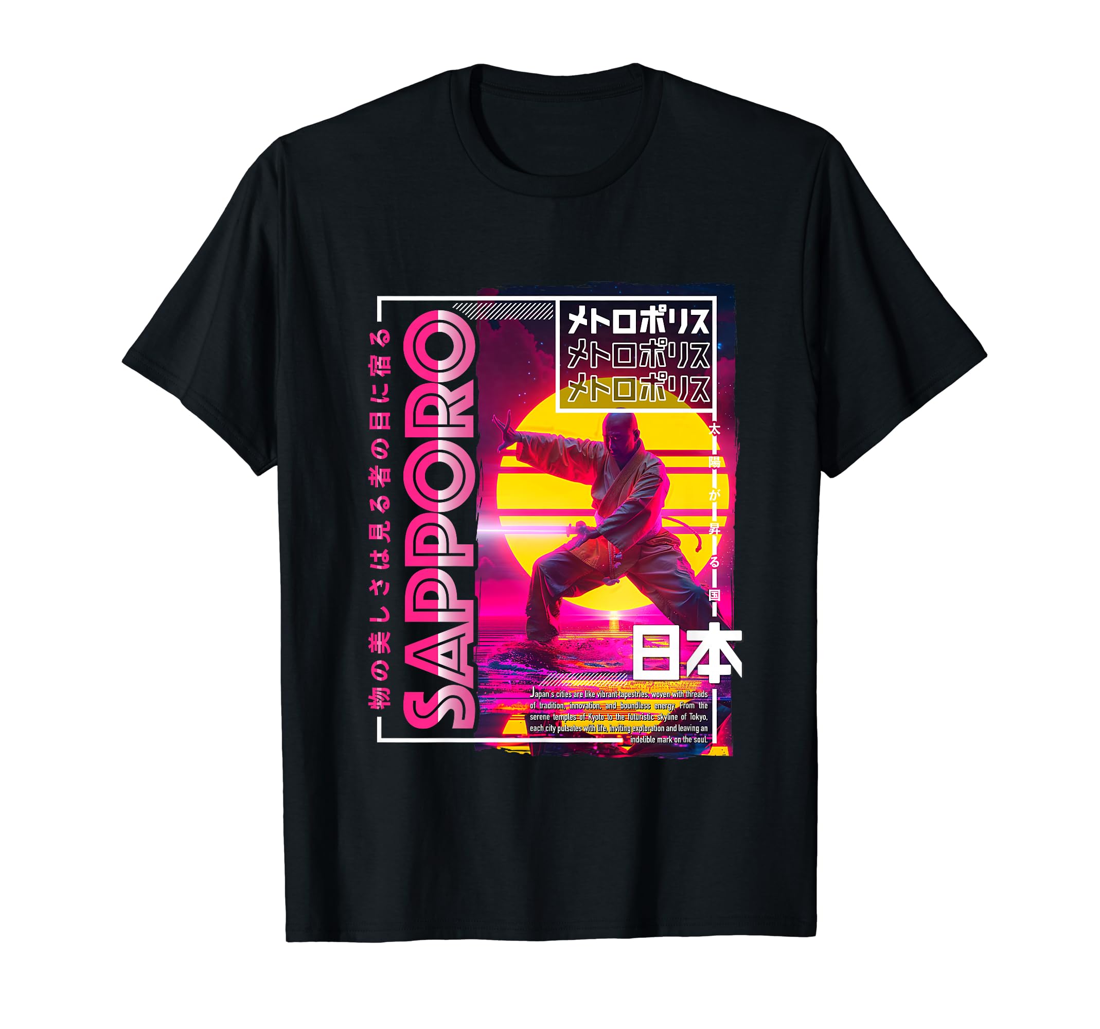 Sapporo City 80S Synthwave Shaolin T-Shirt - Custom Art Print Men Women - T-Shirt, Sweatshirt, Hoodie