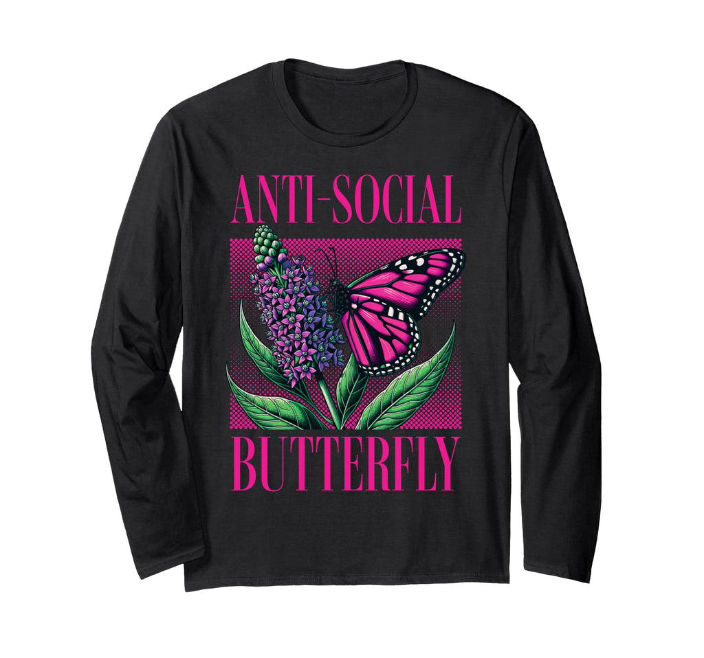 Anti Social Butterfly Funny Awkward T-Shirt - Fun Novelty Design Men Women - T-Shirt, Sweatshirt, Hoodie