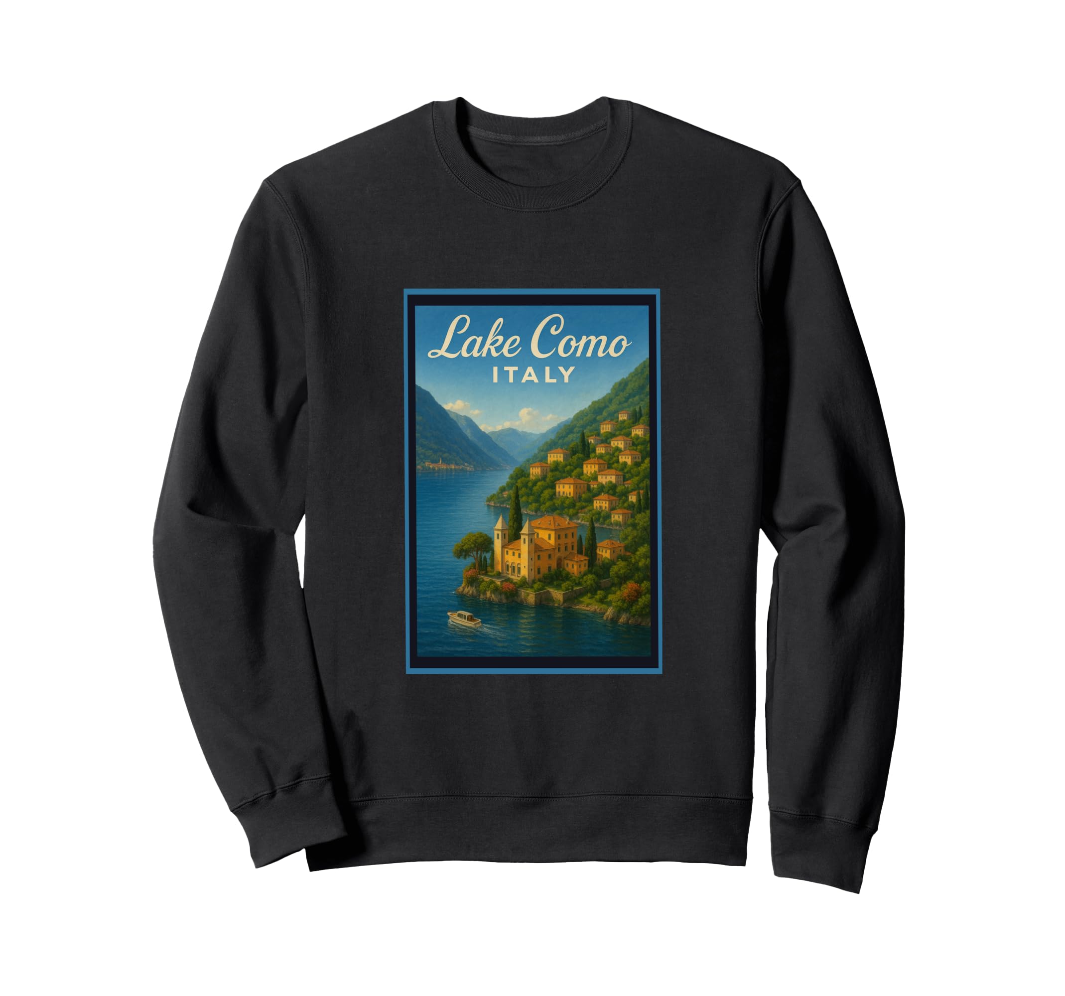 Lake Como Italy 50S Travel Art Sweatshirt - Fun Novelty Design for Adults - T-Shirt, Sweatshirt, Hoodie