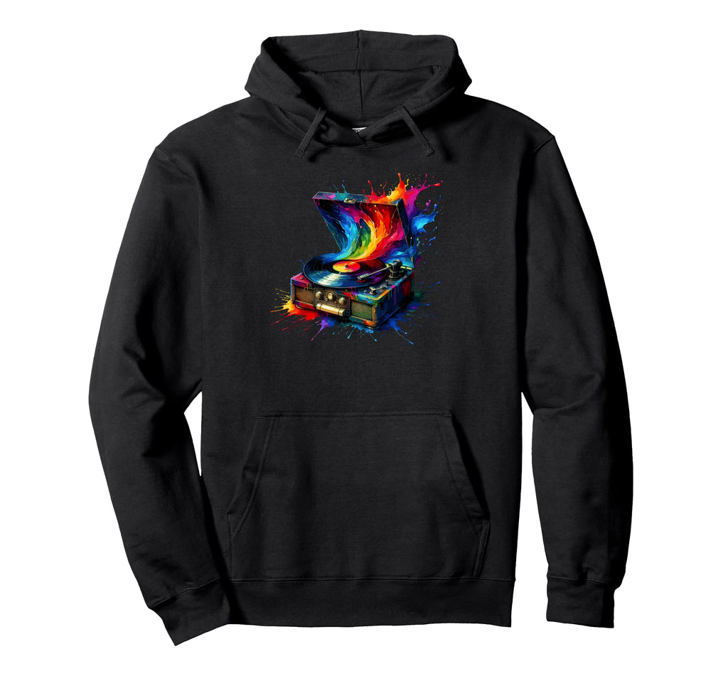 Splash Art Vinyl Record Player Music Hoodie - Aesthetic Graphic Men Women - T-Shirt, Sweatshirt, Hoodie