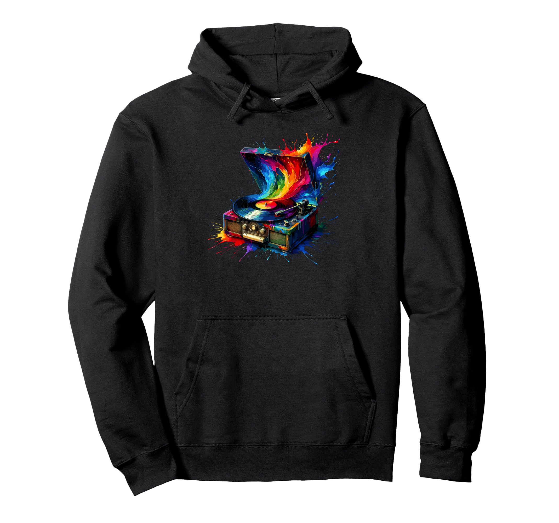 Splash Art Vinyl Record Player Music Hoodie - Aesthetic Graphic Men Women - T-Shirt, Sweatshirt, Hoodie