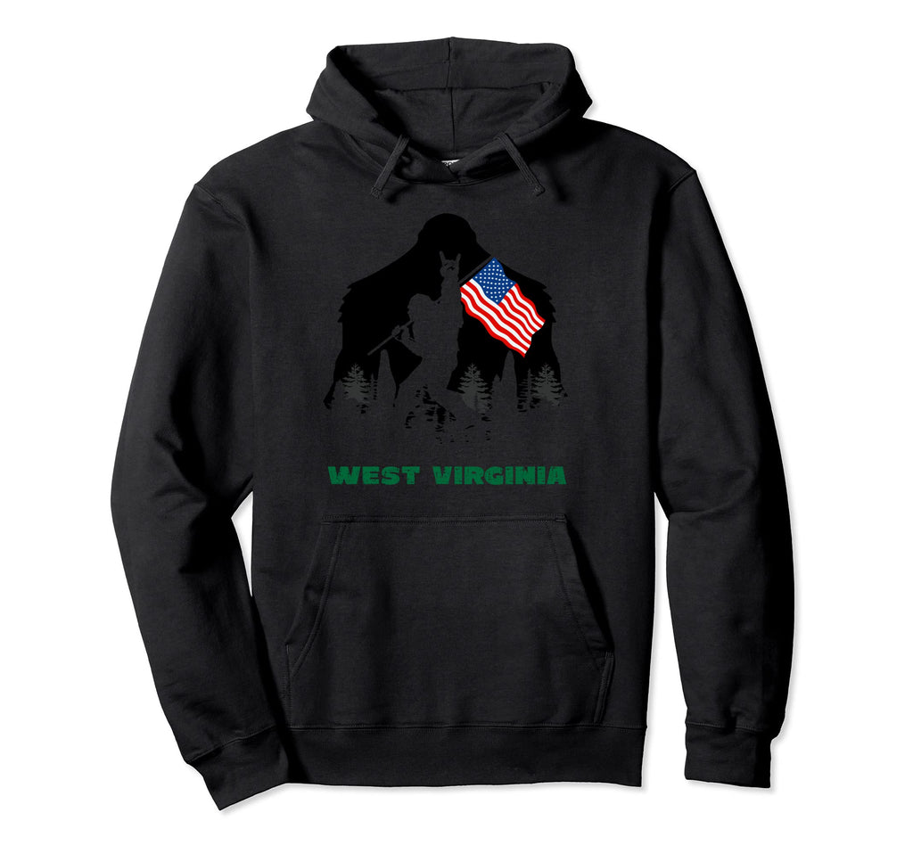 Sasquatch West Virginia Usa Flag Bigfoot Hoodie - Graphic Print Unisex - T-Shirt, Sweatshirt, Hoodie
