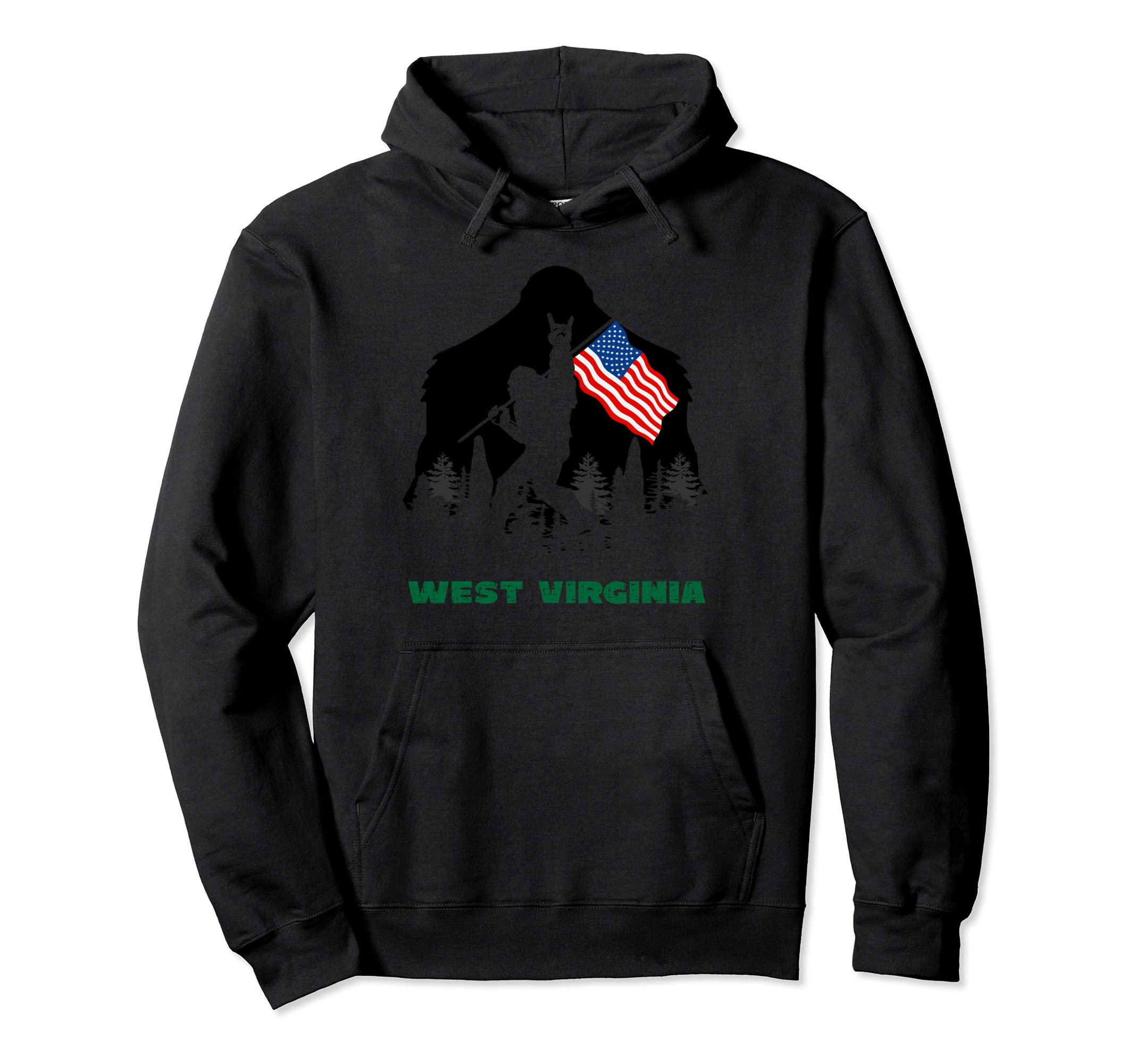 Sasquatch West Virginia Usa Flag Bigfoot Hoodie - Graphic Print Unisex - T-Shirt, Sweatshirt, Hoodie