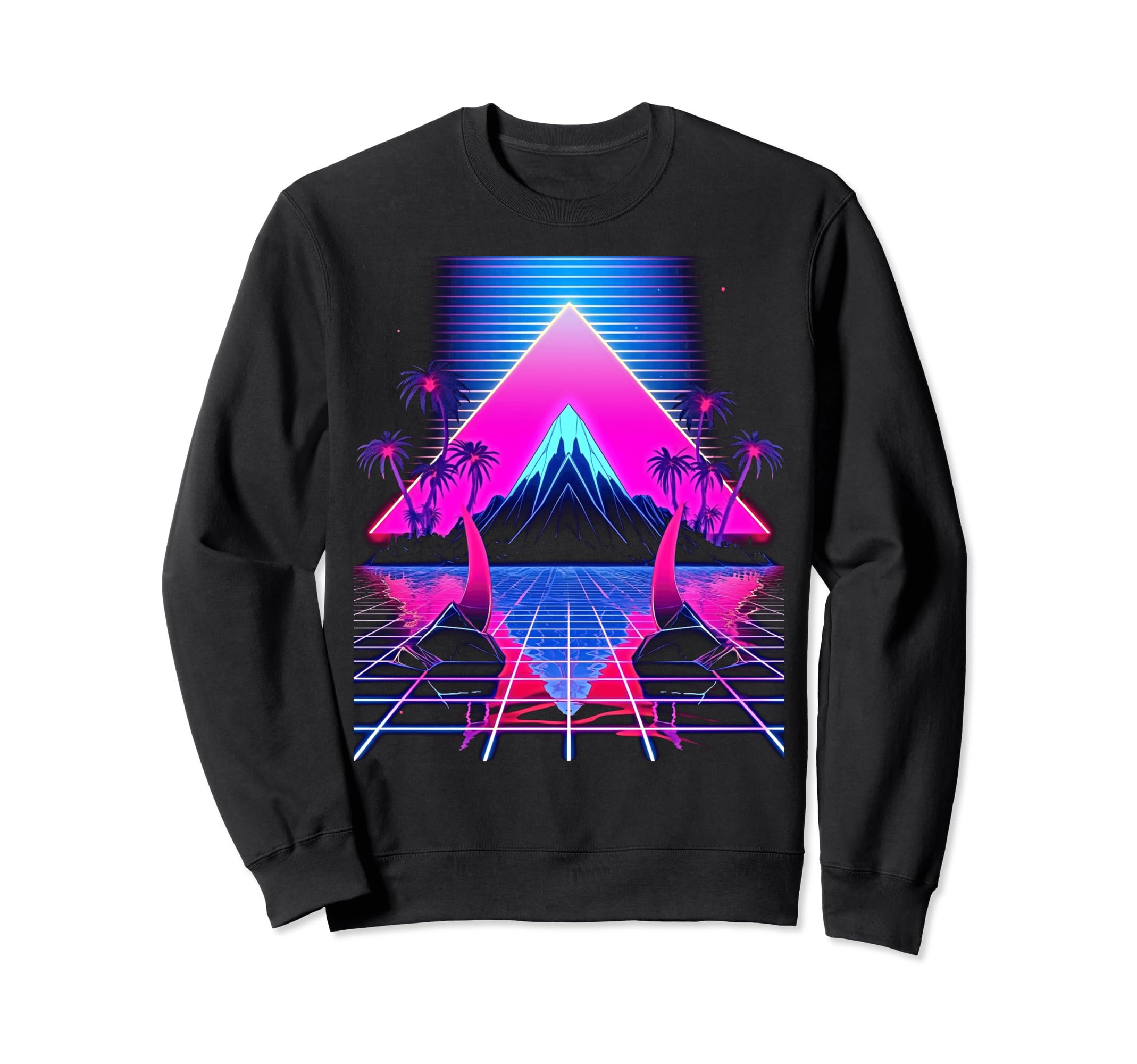 Synthwave Pyramid Cyberpunk 80S Sweatshirt - Casual Everyday Wear Unisex - T-Shirt, Sweatshirt, Hoodie