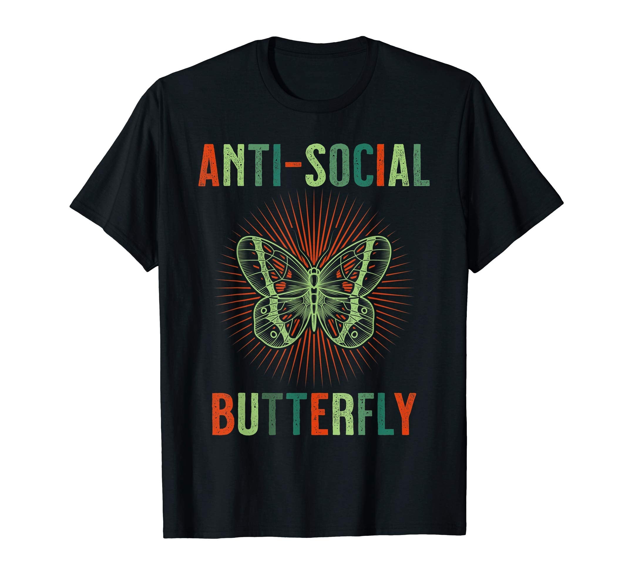 Anti Social Butterfly Shy Distressed T-Shirt - Custom Art Print for Adults - T-Shirt, Sweatshirt, Hoodie