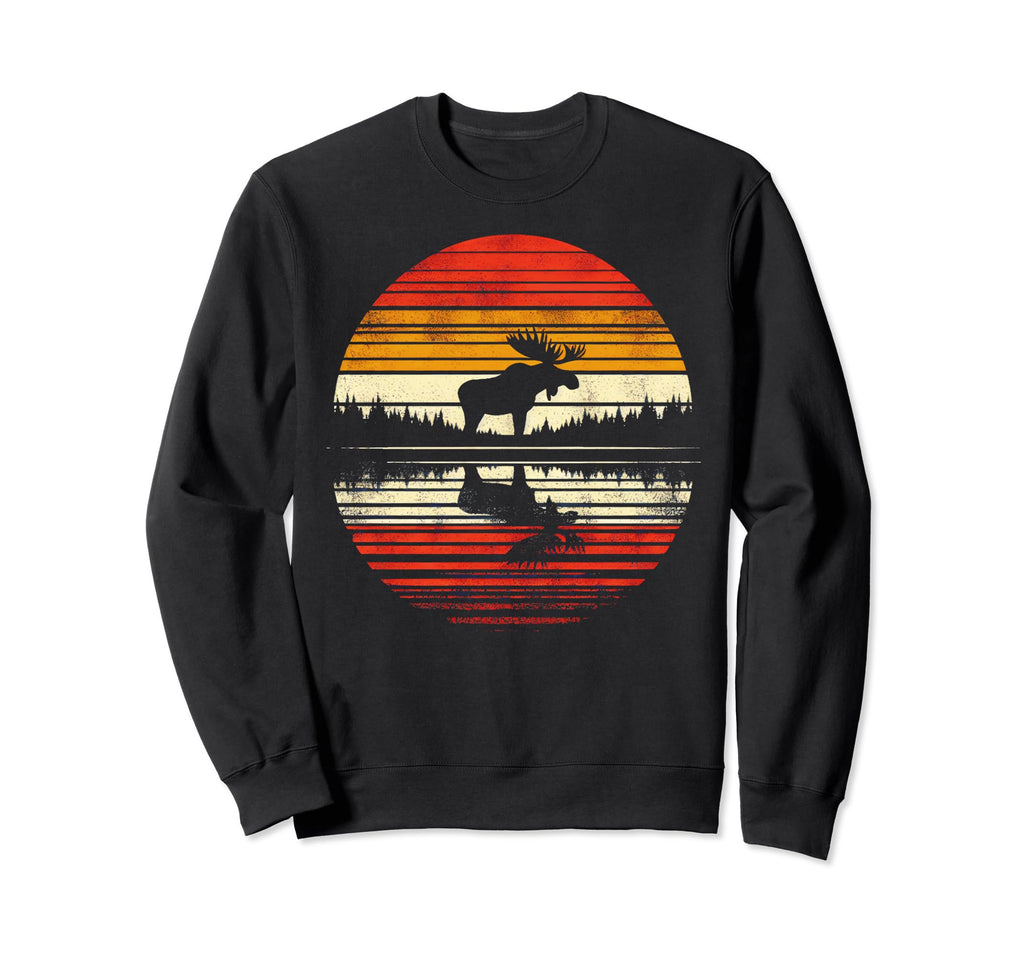 Moose Sunset Safari 70S Sweatshirt - Aesthetic Graphic for Adults - T-Shirt, Sweatshirt, Hoodie