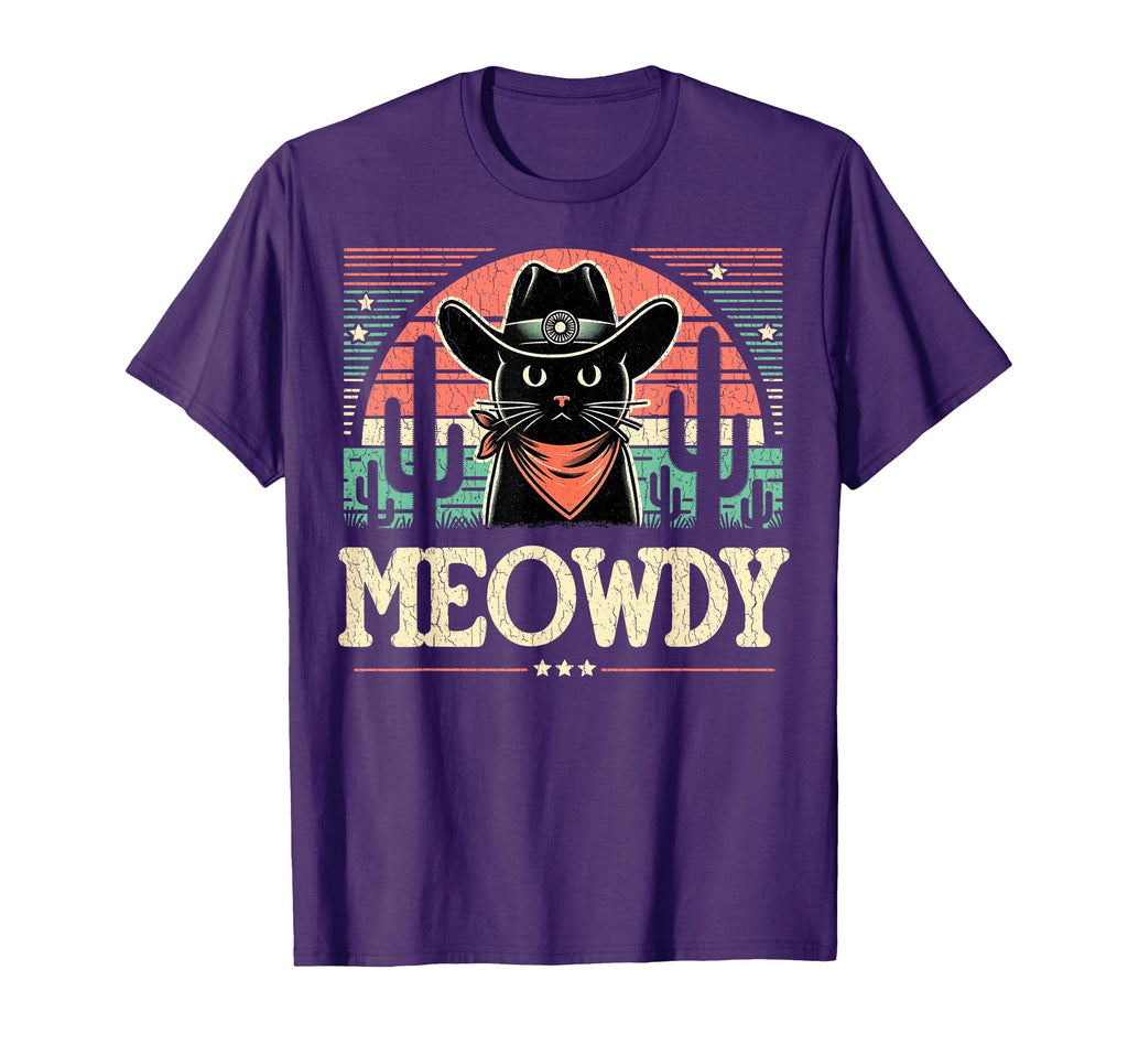 Meowdy Black Cat Cacti Howdy Funny T-Shirt - Custom Art Print Unisex - T-Shirt, Sweatshirt, Hoodie