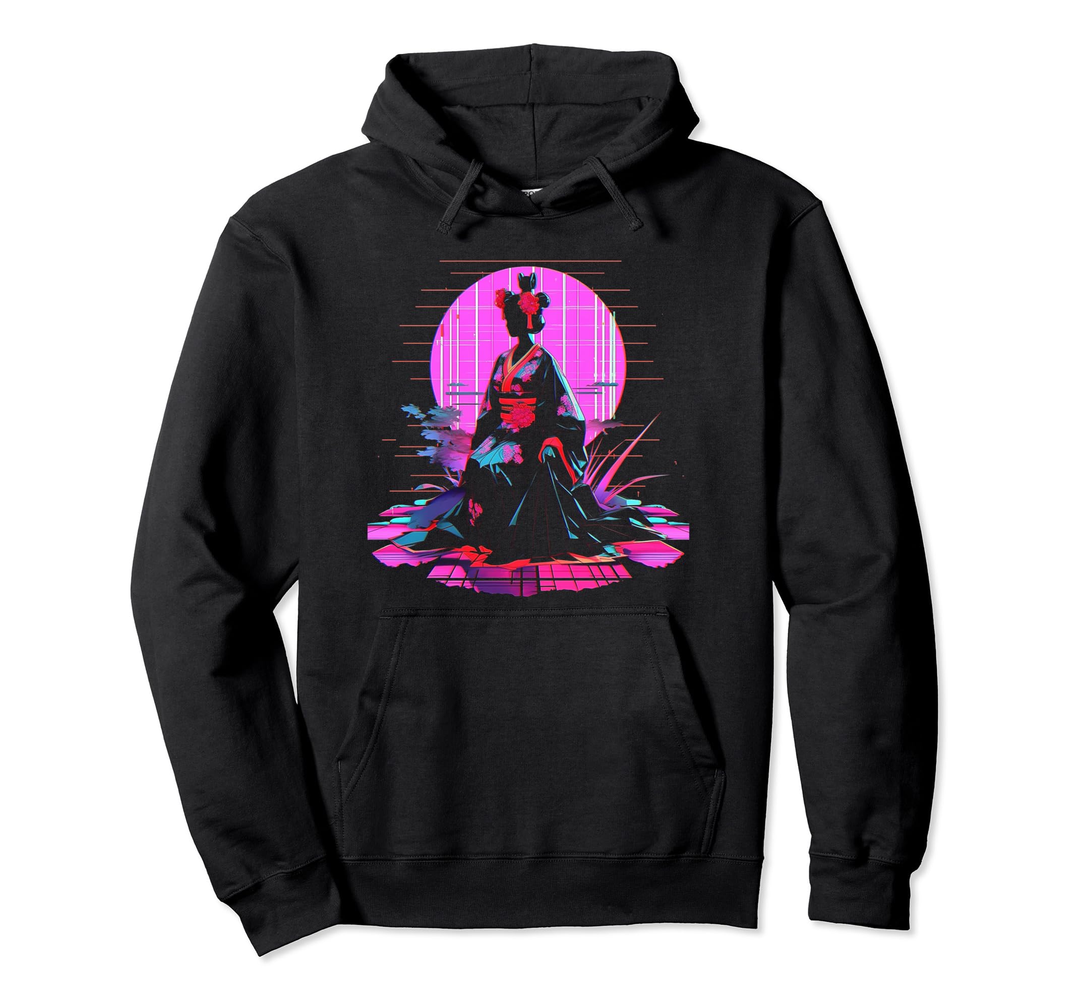 Vaporwave Geisha 80S Synthwave 24 Hoodie - Custom Art Print Unisex - T-Shirt, Sweatshirt, Hoodie