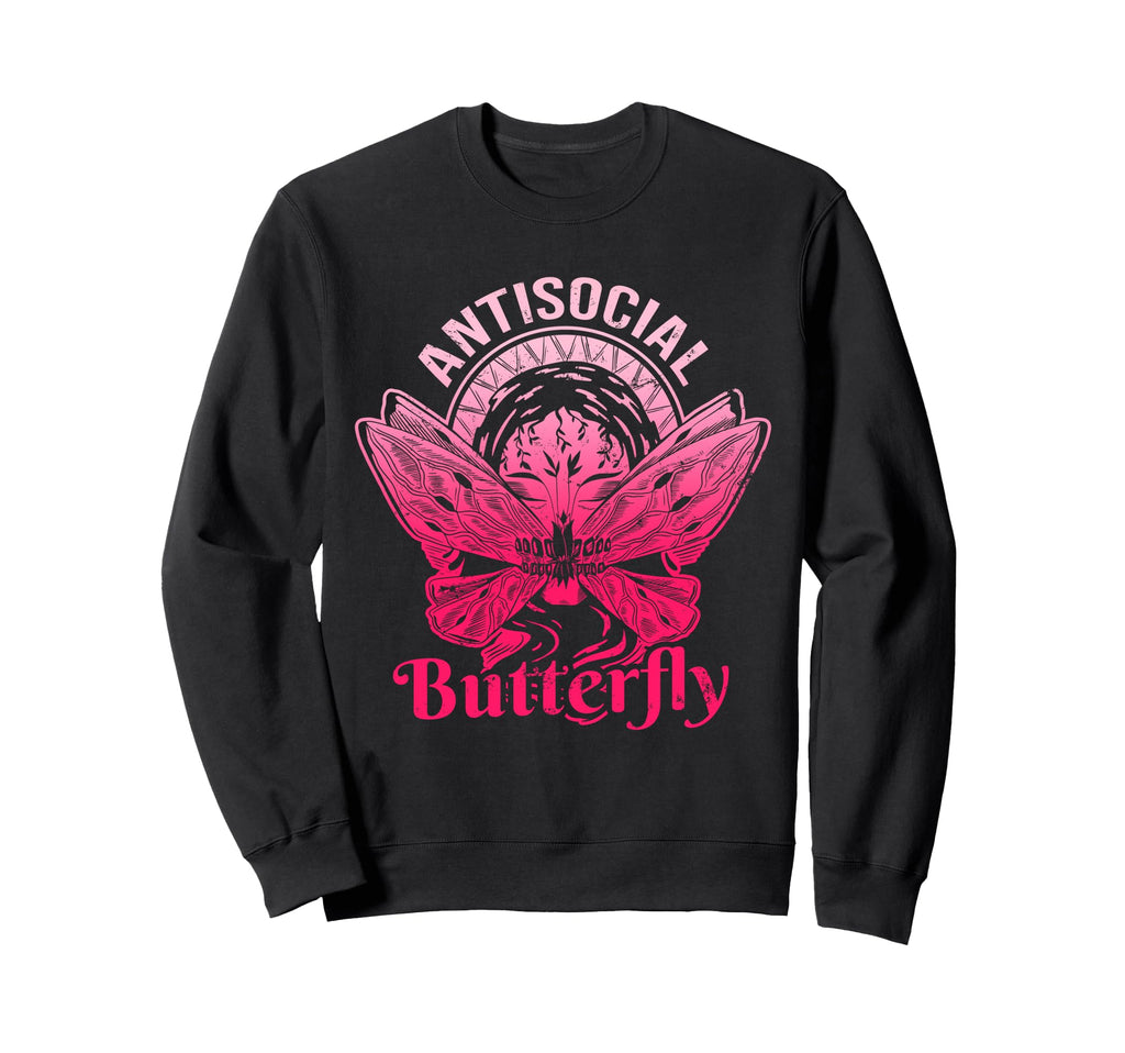 Antisocial Butterfly Moth Gothic Dark Sweatshirt - Graphic Print Unisex - T-Shirt, Sweatshirt, Hoodie
