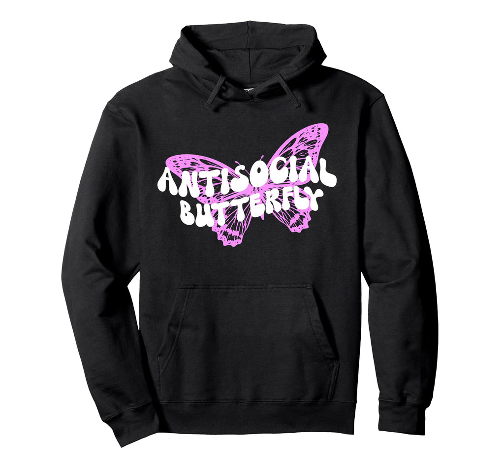 Antisocial Butterfly Funny Butterfly Hoodie - Graphic Print Unisex - T-Shirt, Sweatshirt, Hoodie