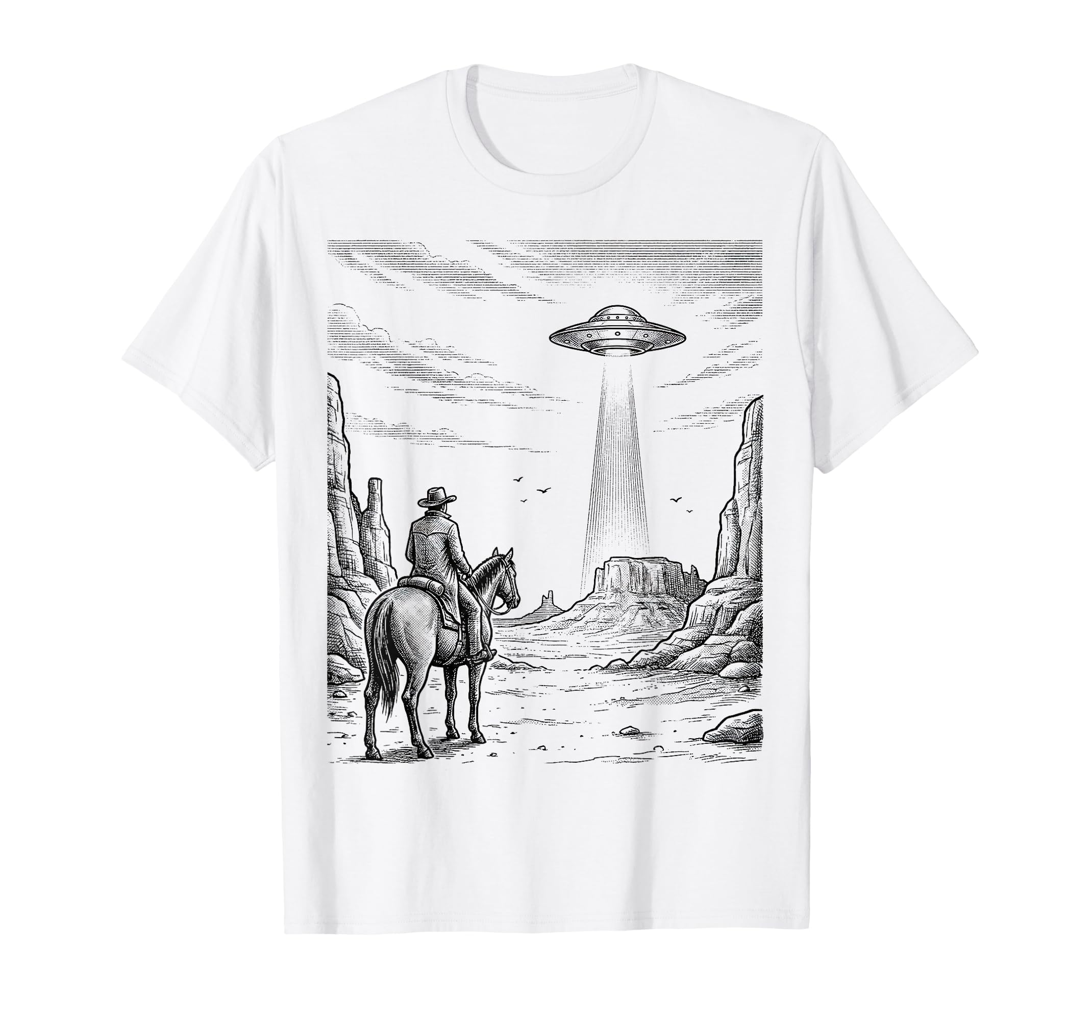 Cowboy Ufo Encounter Western T-Shirt - Casual Everyday Wear Men Women - T-Shirt, Sweatshirt, Hoodie