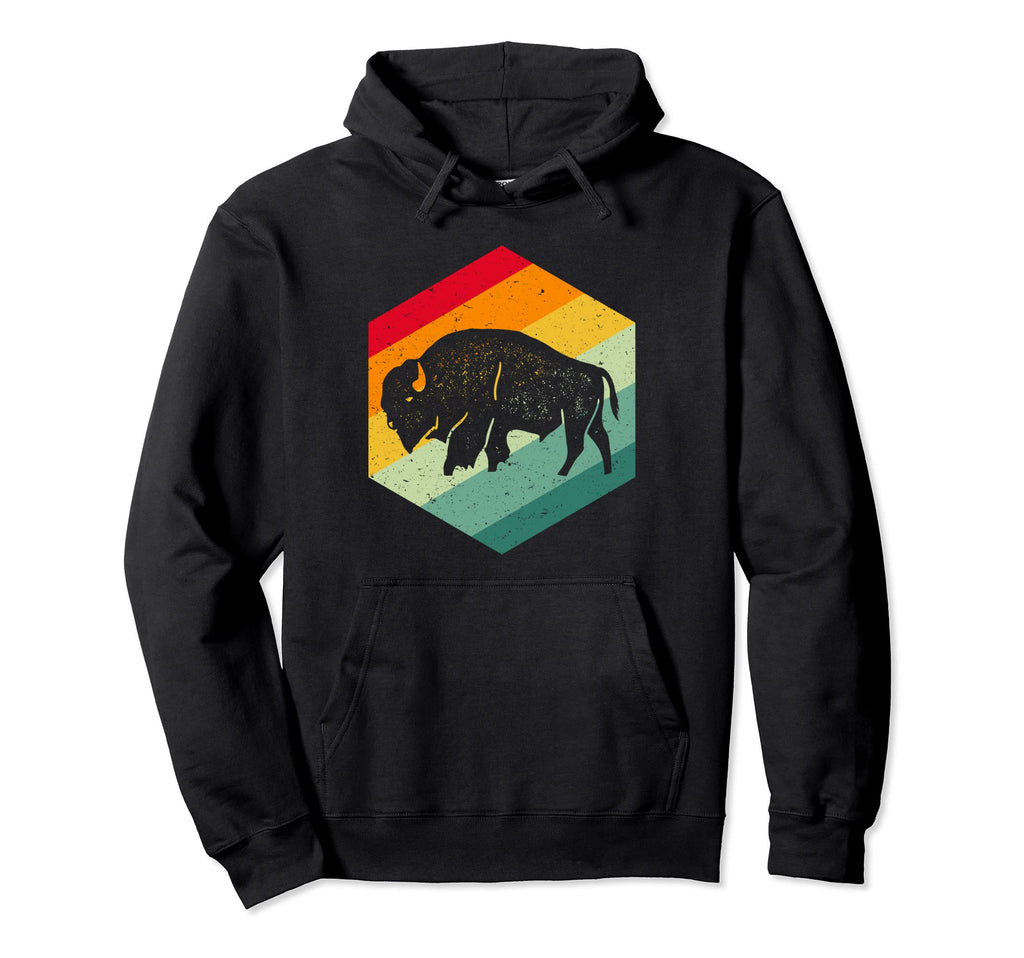 Bison Sunset Hexagon 70S Buffalo Hoodie - Trendy Graphic Unisex - T-Shirt, Sweatshirt, Hoodie