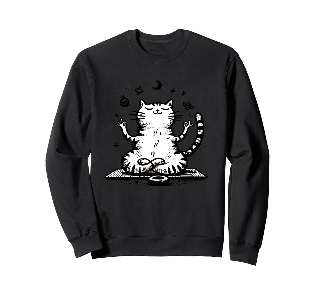 Meditation Cat Yoga Pose Relaxing Sweatshirt - Unique Graphic Men Women - T-Shirt, Sweatshirt, Hoodie
