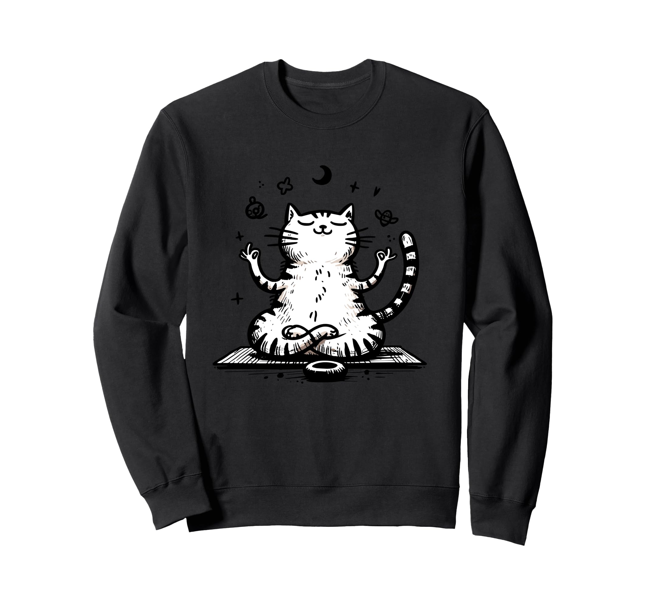 Meditation Cat Yoga Pose Relaxing Sweatshirt - Unique Graphic Men Women - T-Shirt, Sweatshirt, Hoodie