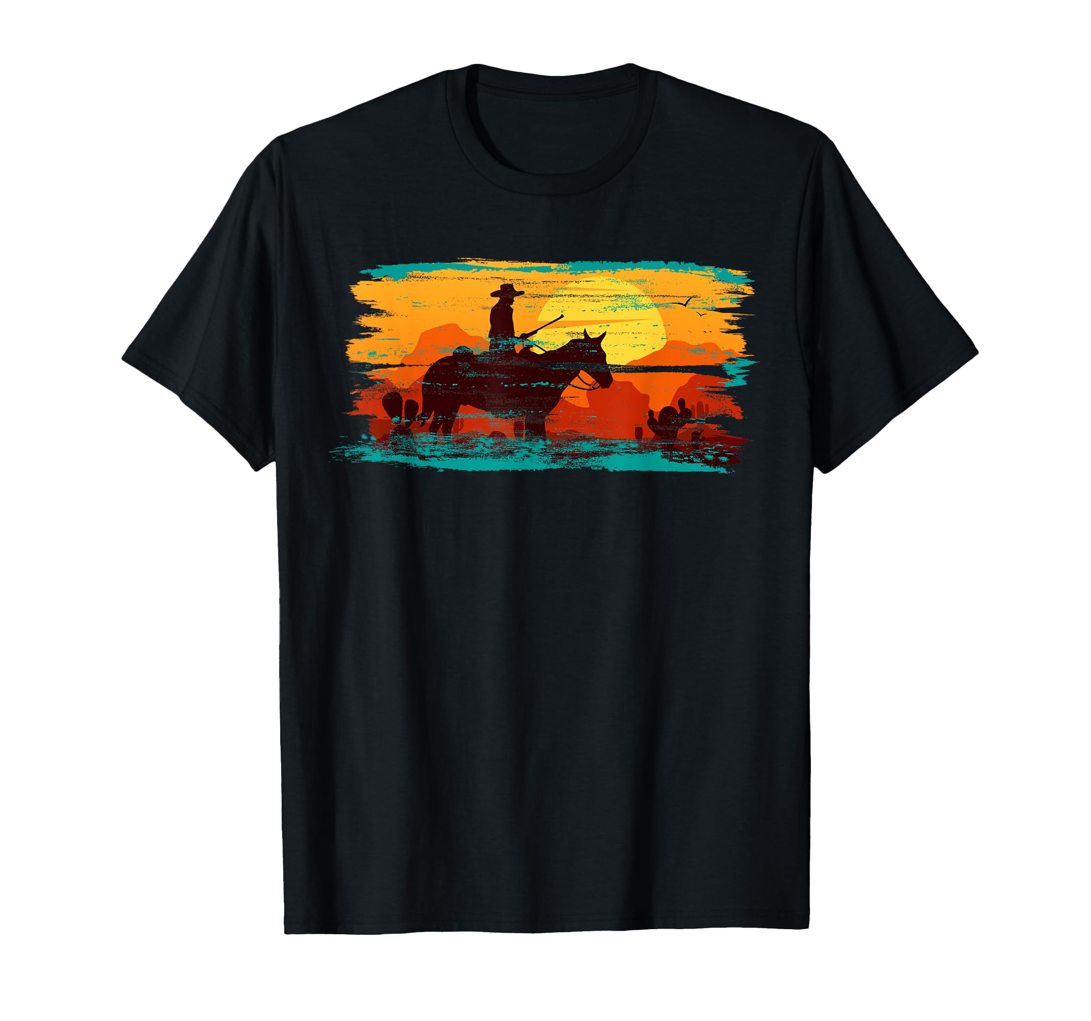 Saddle Western Cowboy Western Sunset T-Shirt - Custom Art Print Men Women - T-Shirt, Sweatshirt, Hoodie