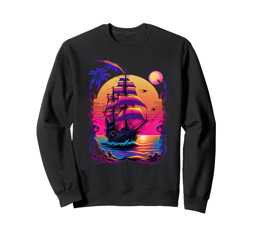 Synthwave Retrowave Pirate Ship Sweatshirt - Novelty Apparel Unisex - T-Shirt, Sweatshirt, Hoodie