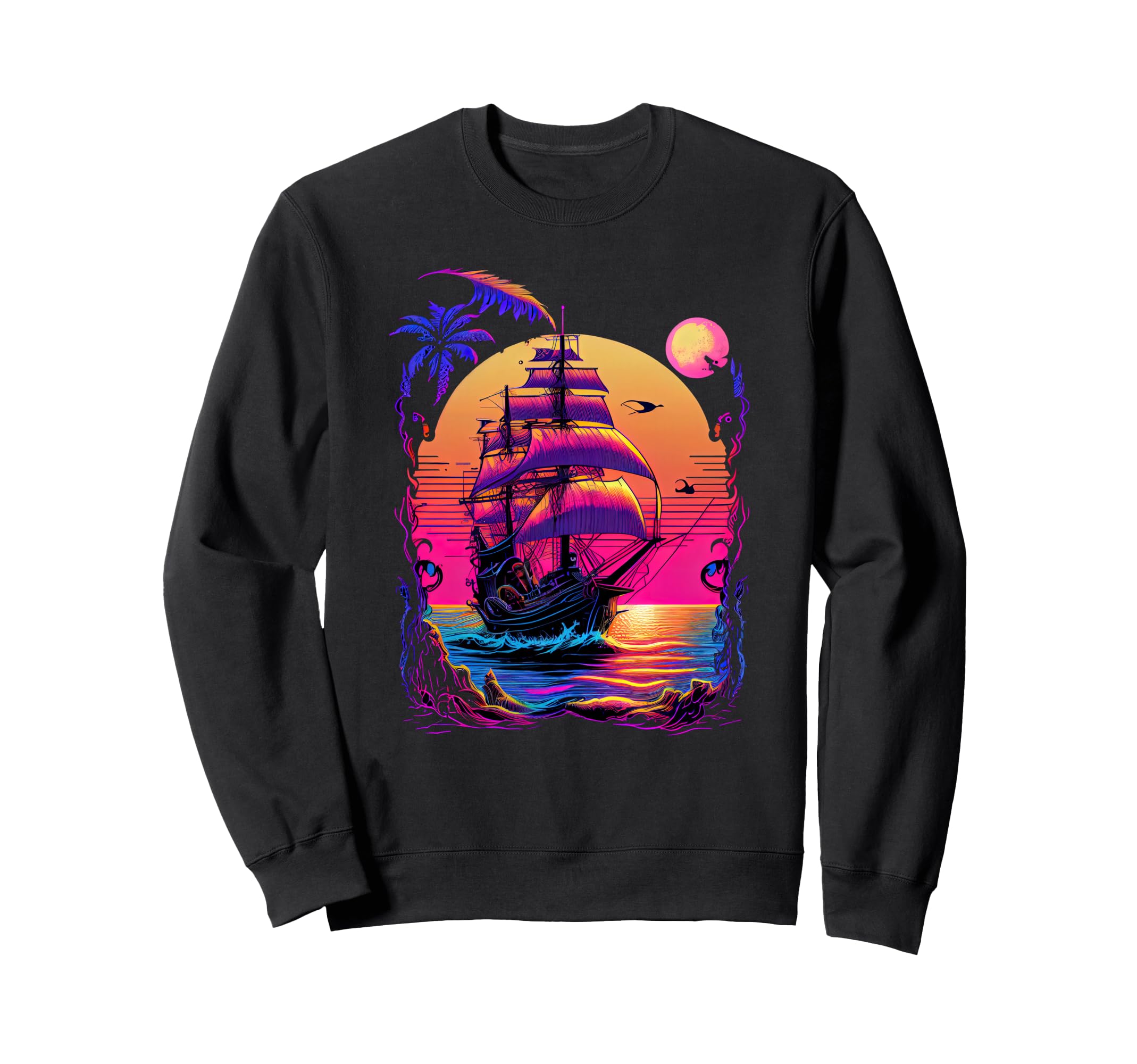 Synthwave Retrowave Pirate Ship Sweatshirt - Novelty Apparel Unisex - T-Shirt, Sweatshirt, Hoodie