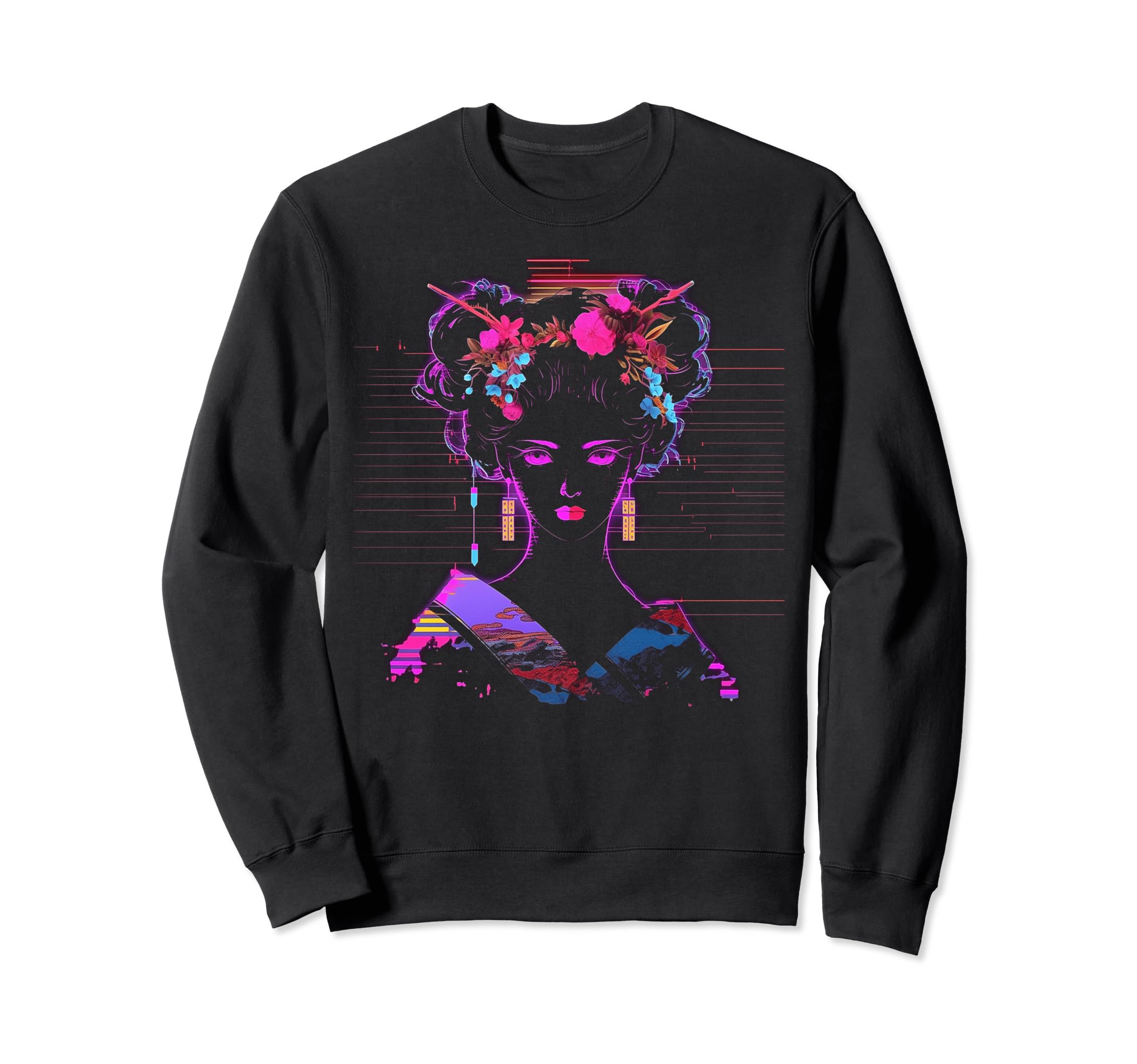 Vaporwave Geisha 80S Synthwave Sweatshirt - Casual Everyday Wear Men Women - T-Shirt, Sweatshirt, Hoodie