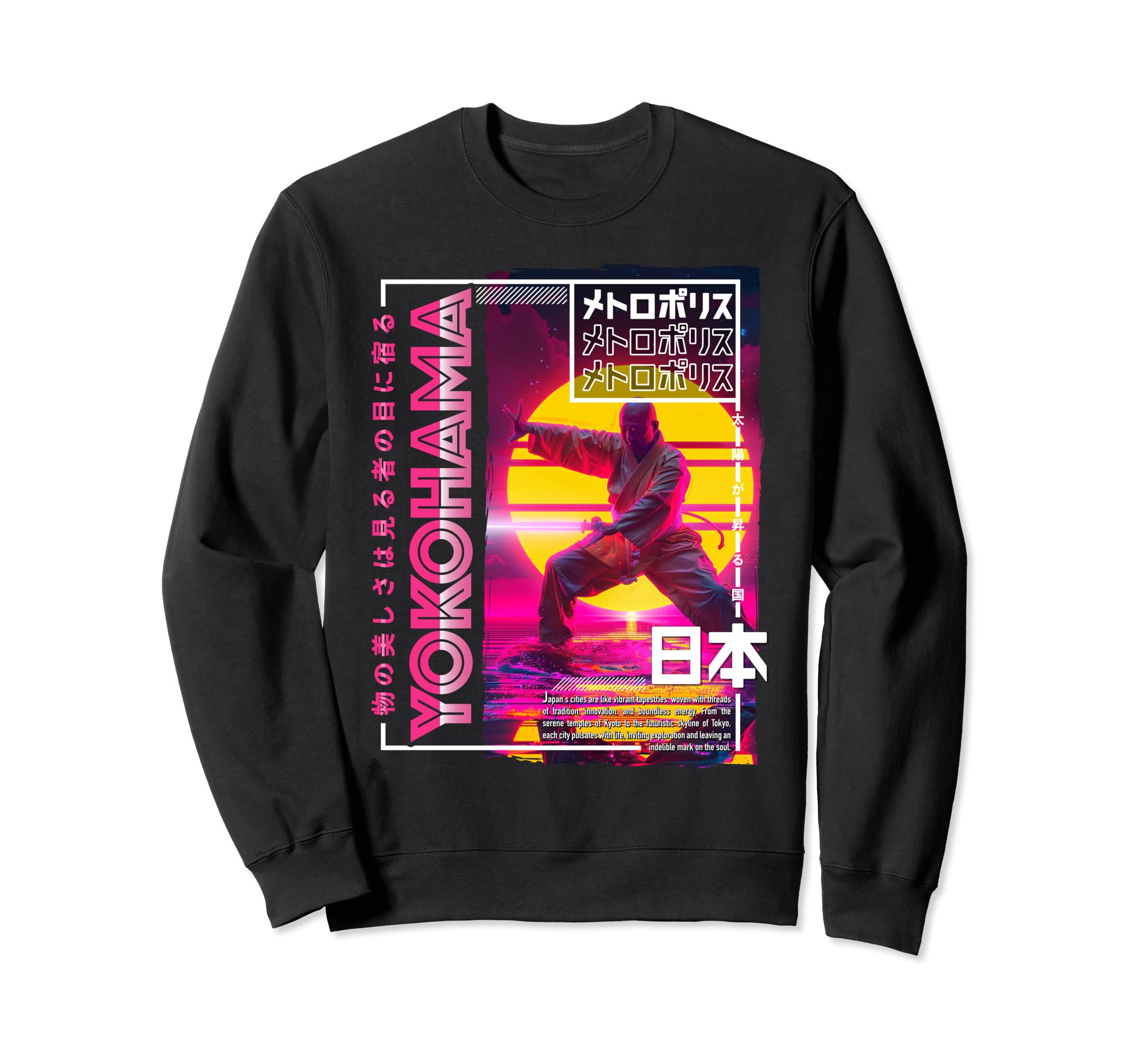 Yokohama City 80S Synthwave Shaolin Sweatshirt - Streetwear Style Unisex - T-Shirt, Sweatshirt, Hoodie