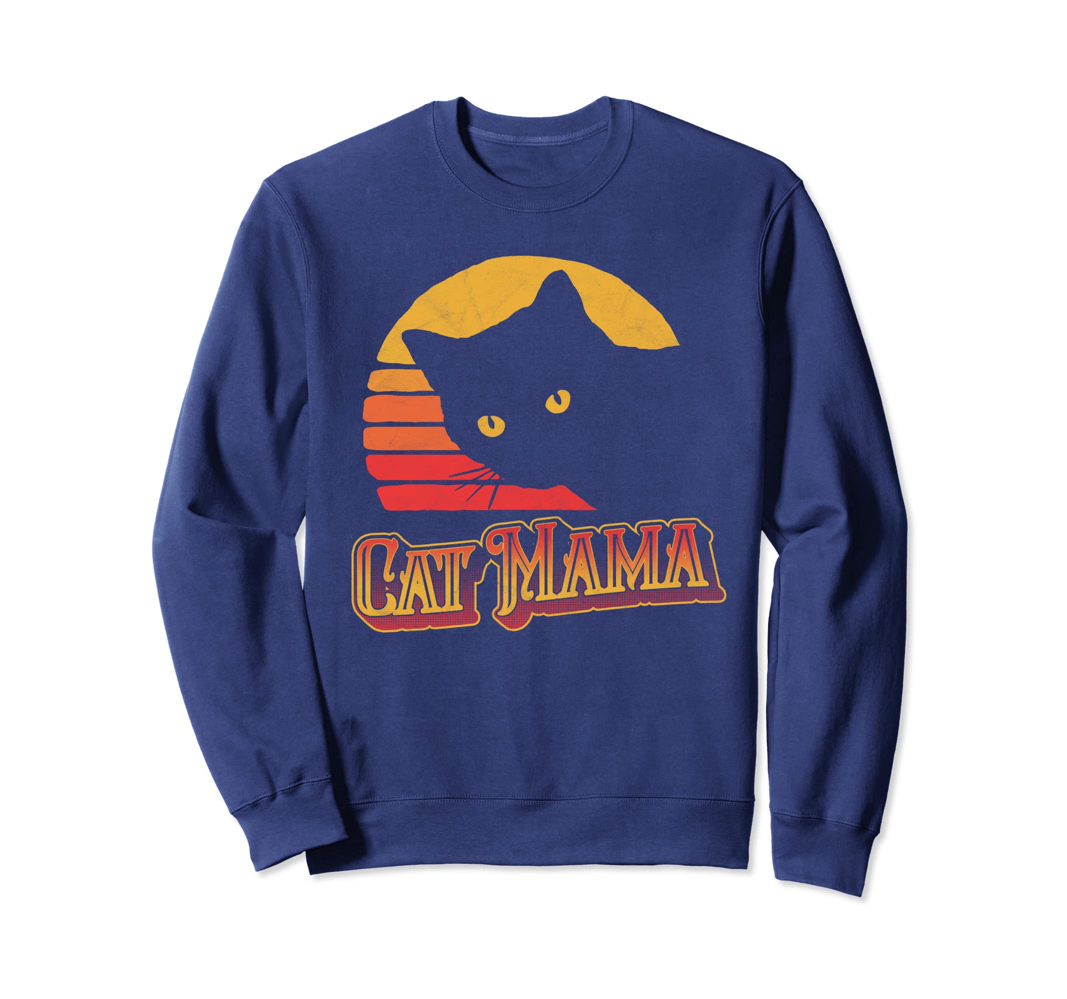 Cat Mama Eighties Cat Distressed Sweatshirt - Graphic Print for Adults - T-Shirt, Sweatshirt, Hoodie