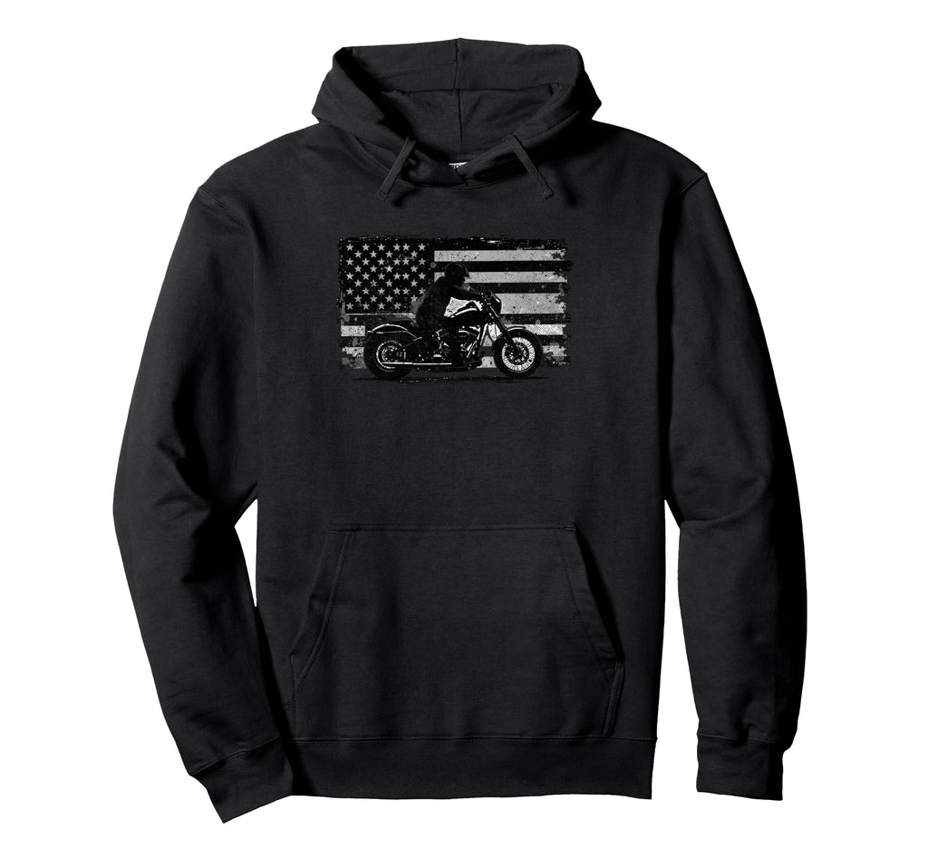 Us Flag Biker Riding Lover Motorcycle Hoodie - Unique Graphic Men Women - T-Shirt, Sweatshirt, Hoodie