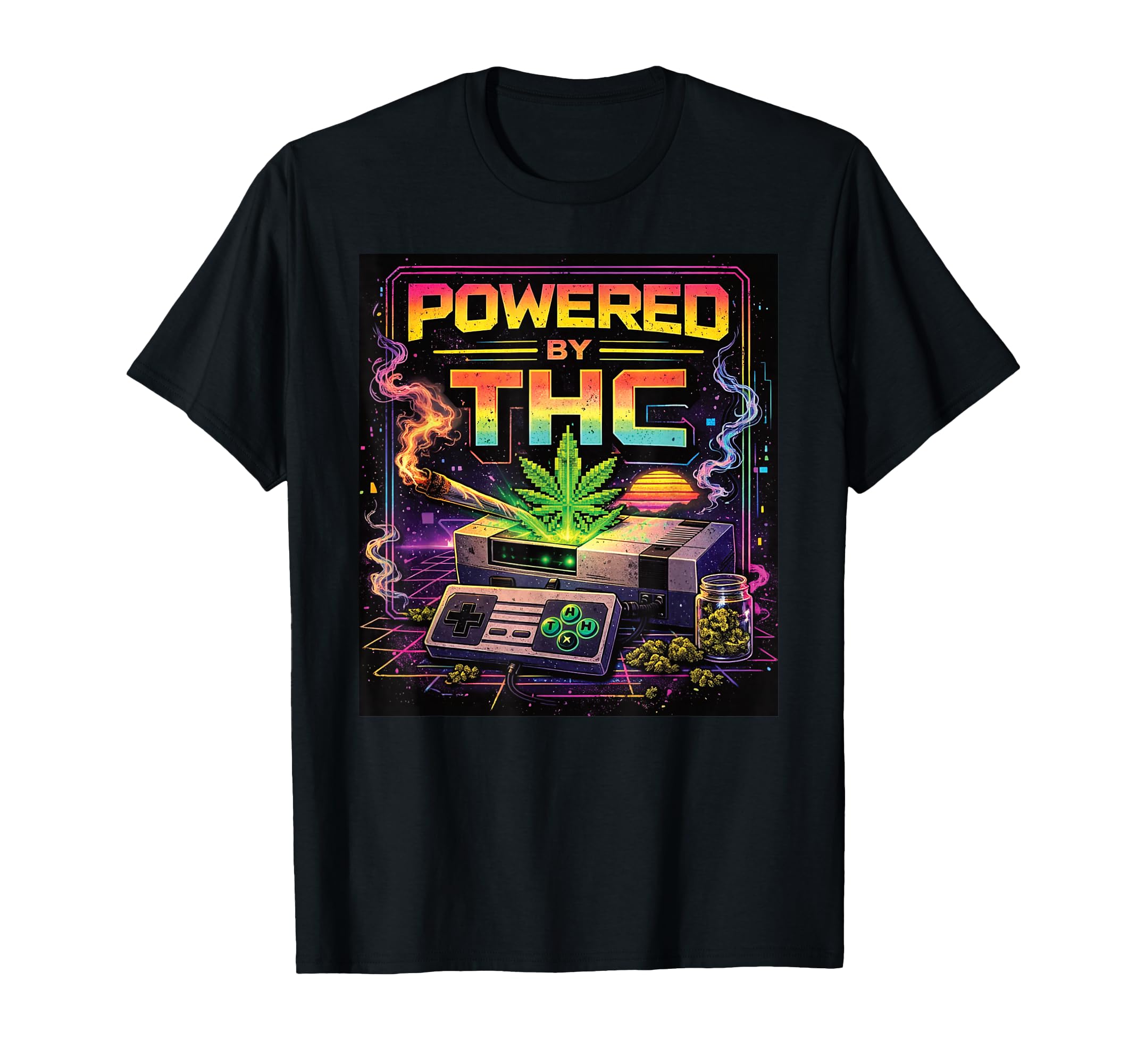 Powered Thc Synthwave T-Shirt - Minimalist Print Unisex - T-Shirt, Sweatshirt, Hoodie