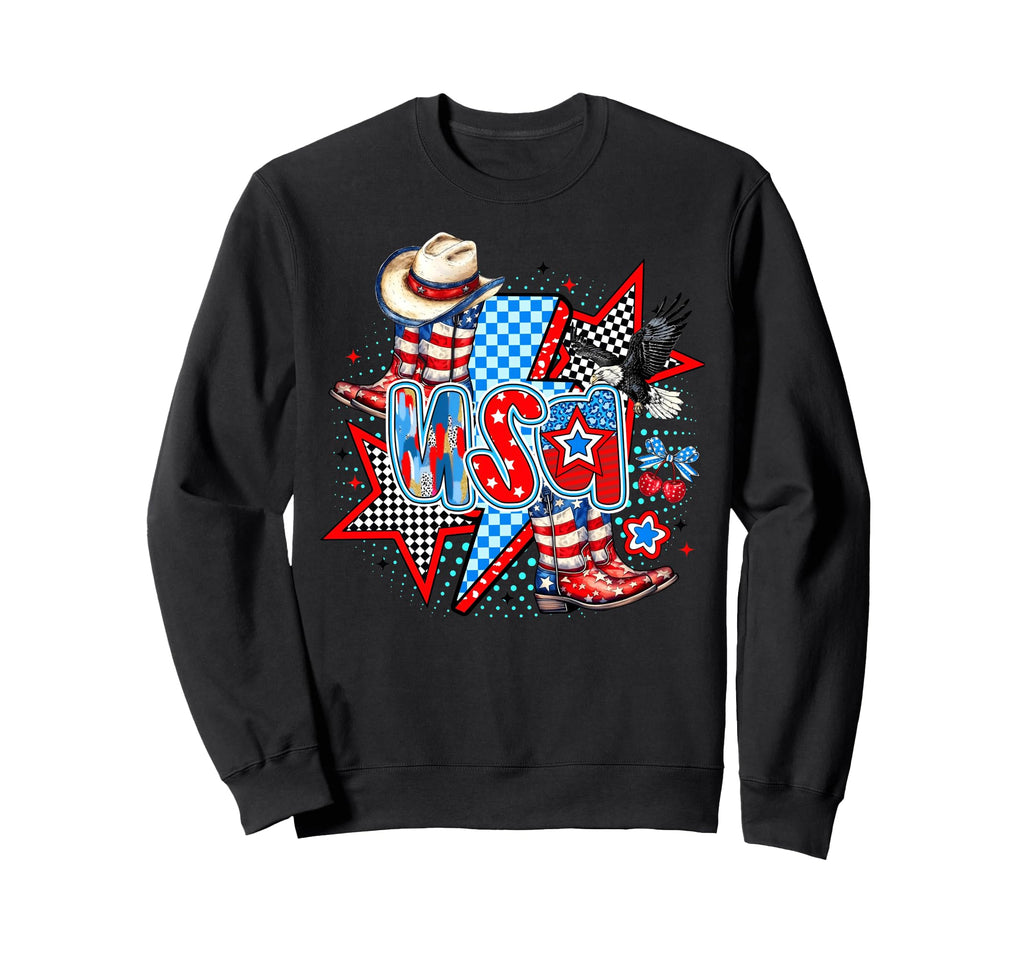 Western Cowgirl Boots American Flag Sweatshirt - Custom Art Print Unisex - T-Shirt, Sweatshirt, Hoodie