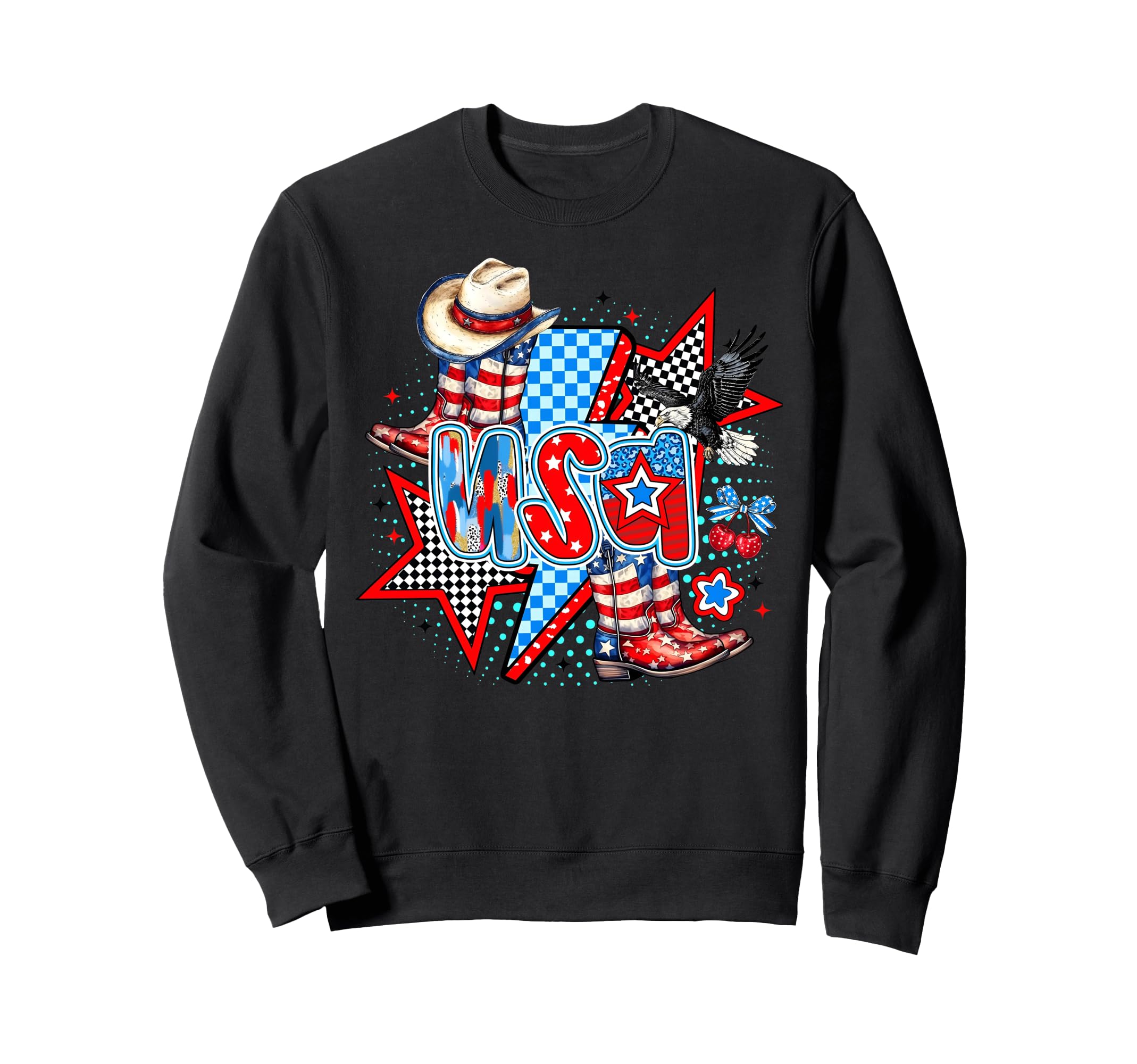 Western Cowgirl Boots American Flag Sweatshirt - Custom Art Print Unisex - T-Shirt, Sweatshirt, Hoodie