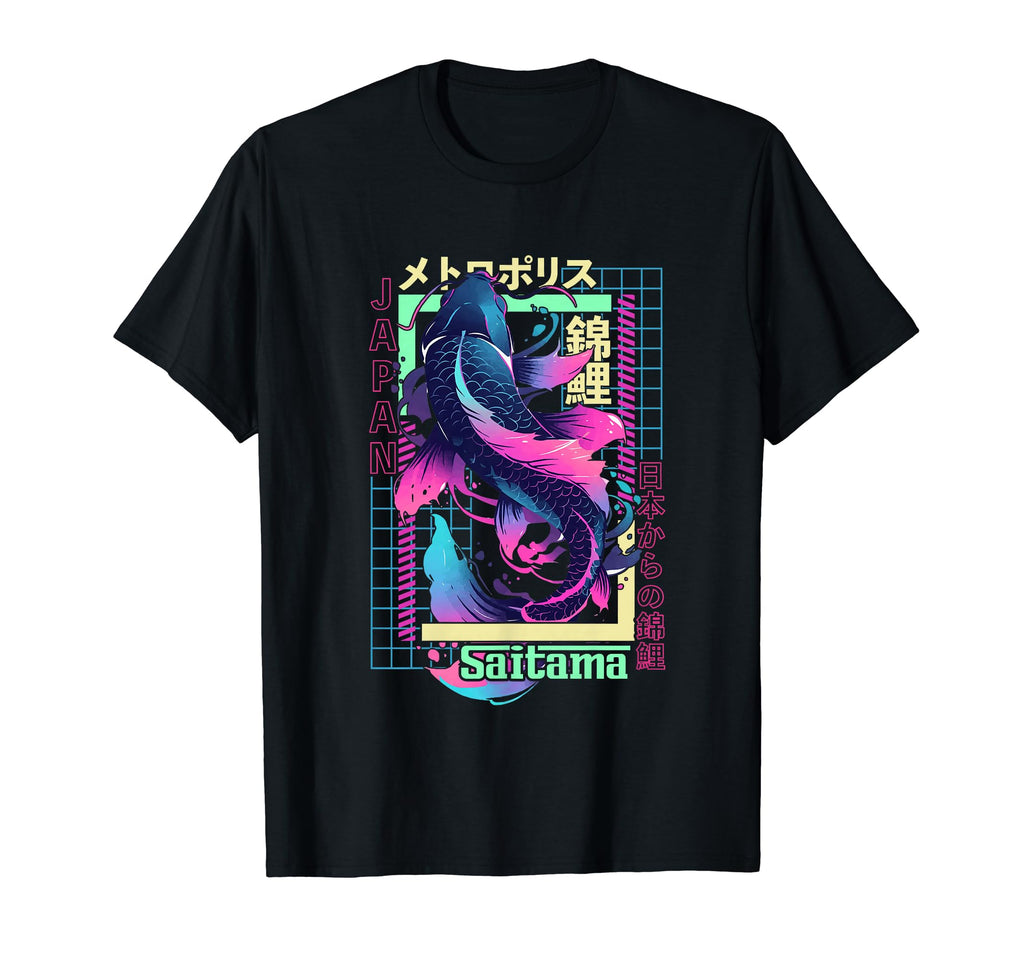 Saitama City Synthwave 80S Koi Carp T-Shirt - Unique Graphic Men Women - T-Shirt, Sweatshirt, Hoodie