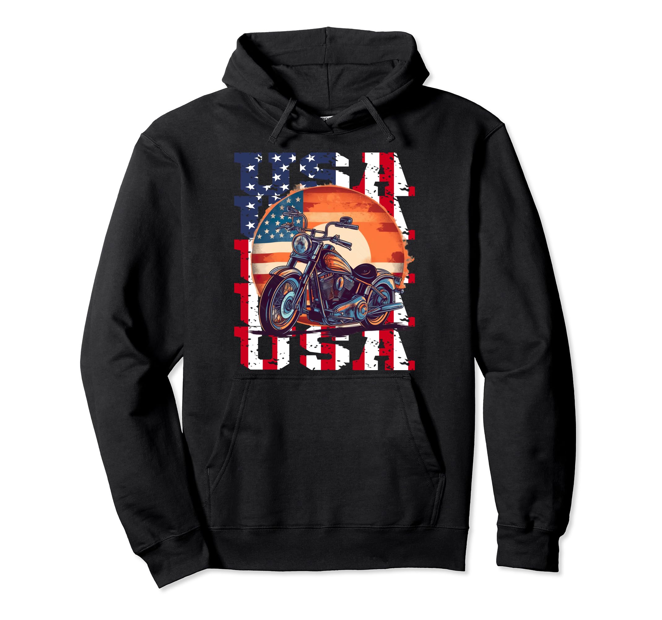 American Flag Motorcycle Patriotic Bike Hoodie - Minimalist Print Men Women - T-Shirt, Sweatshirt, Hoodie
