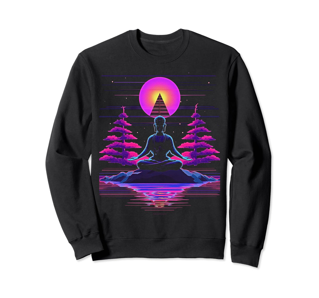 Synthwave Alien Buddha Cyberpunk Sweatshirt - Novelty Apparel for Adults - T-Shirt, Sweatshirt, Hoodie
