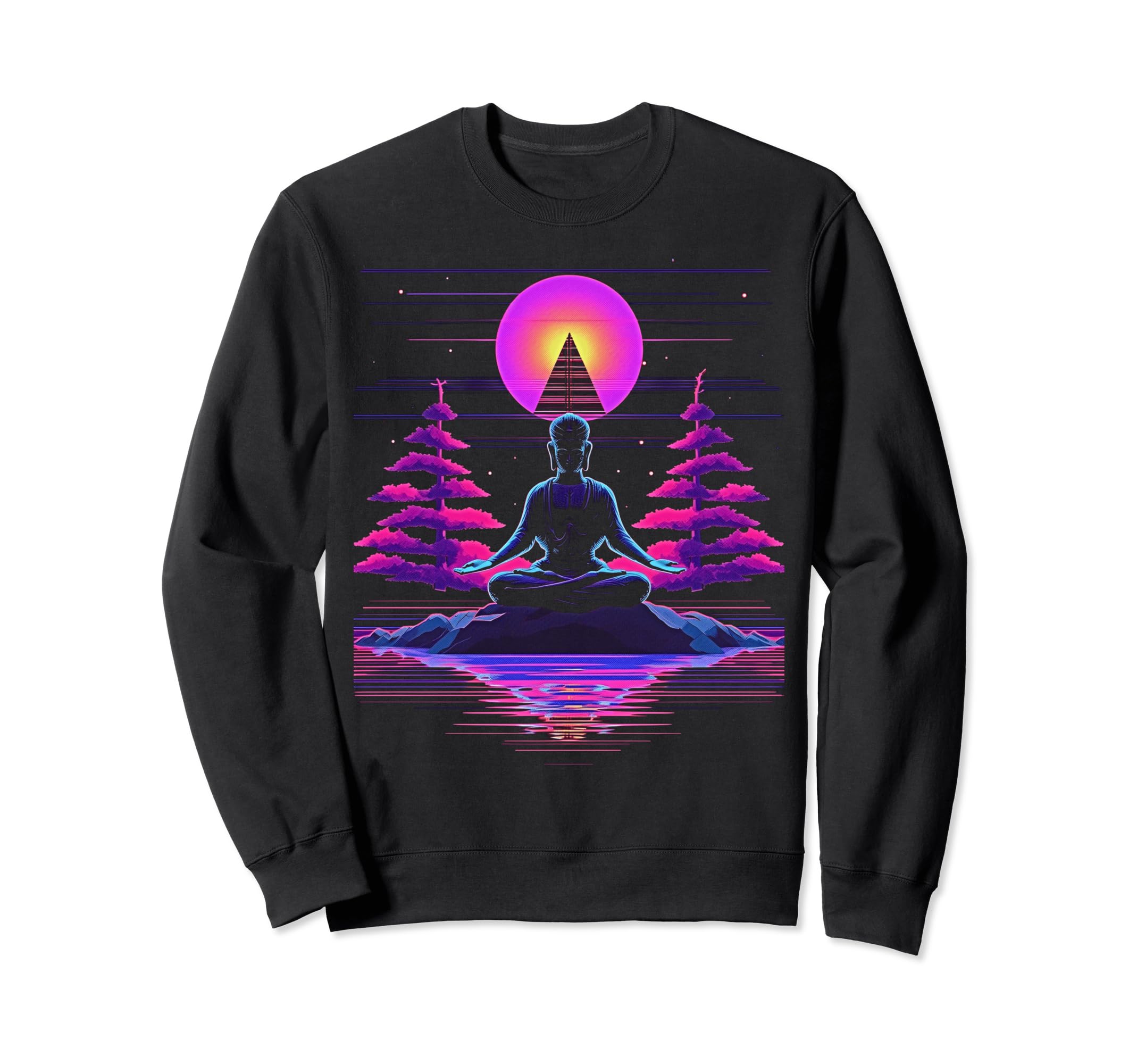 Synthwave Alien Buddha Cyberpunk Sweatshirt - Novelty Apparel for Adults - T-Shirt, Sweatshirt, Hoodie