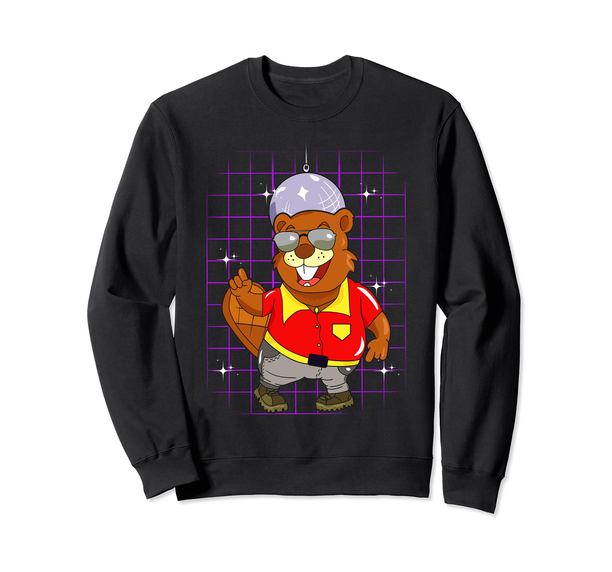 Synthwave Funny Disco Beaver 1980S Sweatshirt - Novelty Apparel for Adults - T-Shirt, Sweatshirt, Hoodie