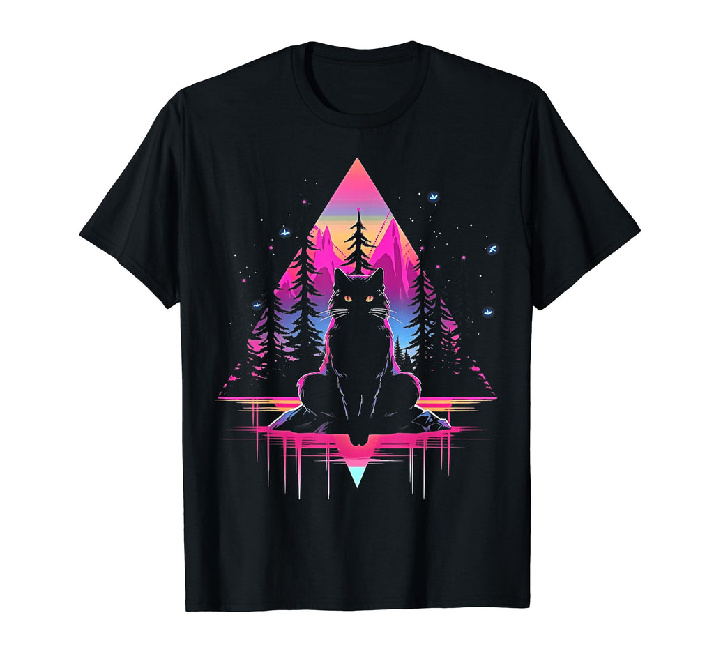 Synthwave Cat Samurai Mediation T-Shirt - Casual Everyday Wear Men Women - T-Shirt, Sweatshirt, Hoodie