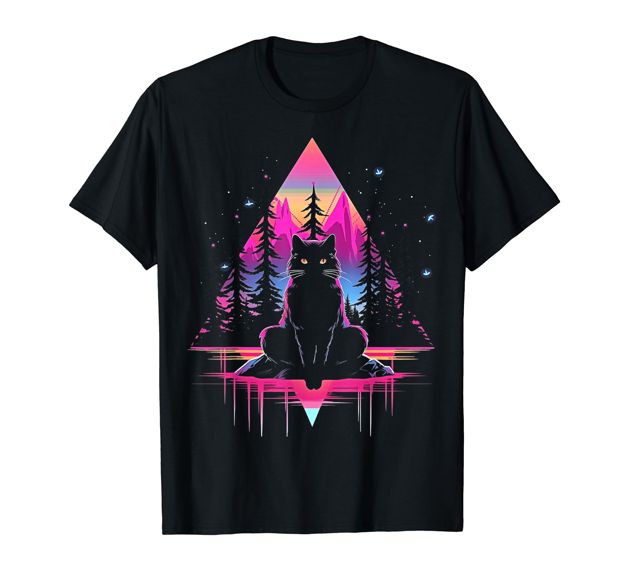 Synthwave Cat Samurai Mediation T-Shirt - Casual Everyday Wear Men Women - T-Shirt, Sweatshirt, Hoodie