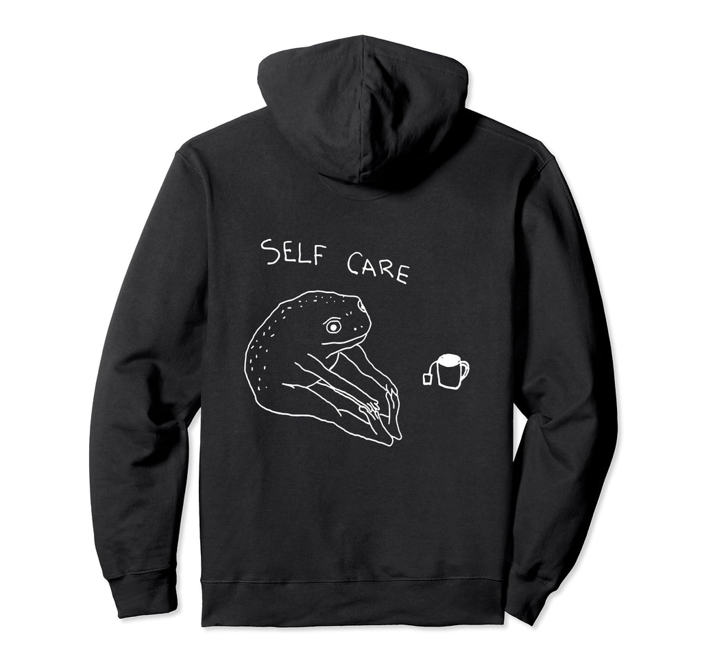 Self Care Frog Drinking Tea Hoodie - Custom Art Print Men Women - T-Shirt, Sweatshirt, Hoodie