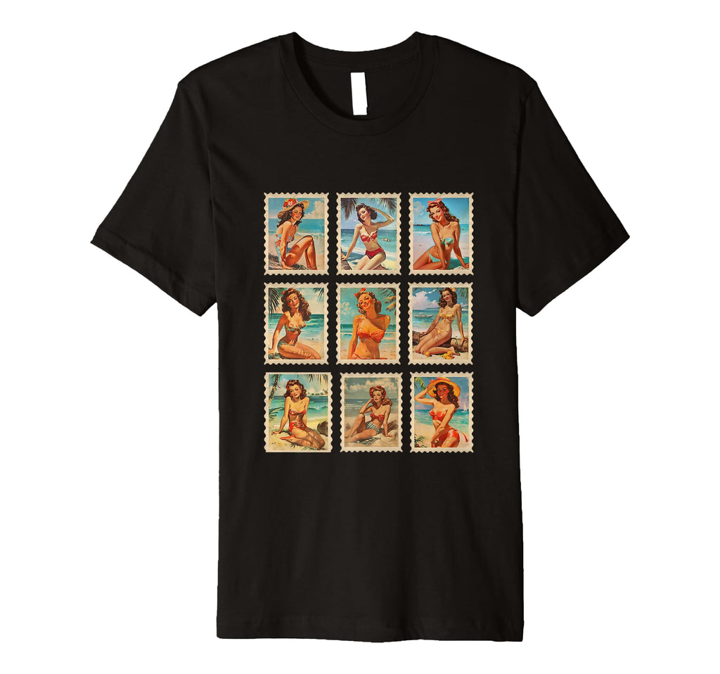 Bathing Beauties Pin Up Summer Postage T-Shirt - Trendy Graphic Men Women - T-Shirt, Sweatshirt, Hoodie