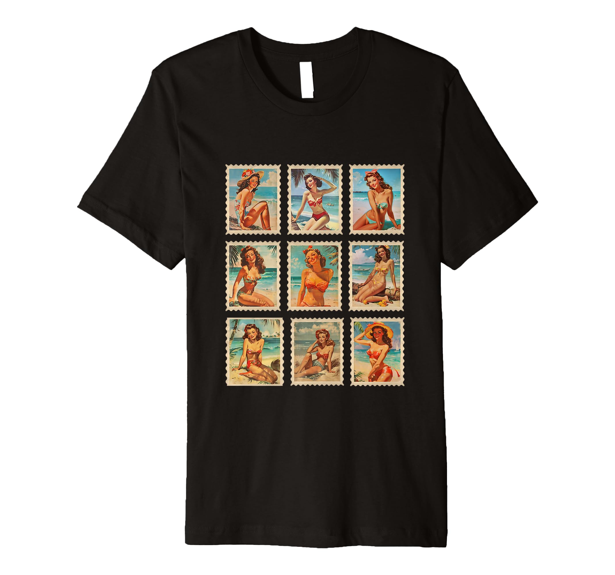 Bathing Beauties Pin Up Summer Postage T-Shirt - Trendy Graphic Men Women - T-Shirt, Sweatshirt, Hoodie