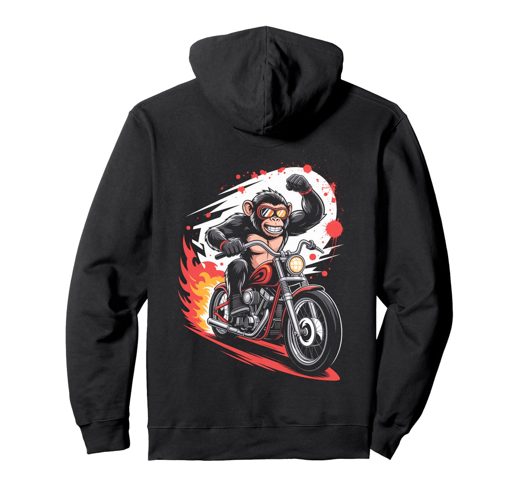 Monkey Biker Riding Motorcycle Gorila Hoodie - Custom Art Print Unisex - T-Shirt, Sweatshirt, Hoodie