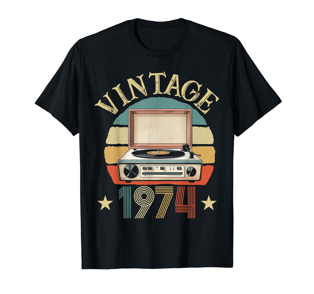 1974 Born 1974 Sunset Vinyl Record Player T-Shirt - Minimalist Print Unisex - T-Shirt, Sweatshirt, Hoodie