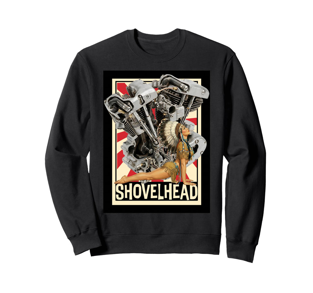 Shovelhead Engine Pinup Motorcycle Sweatshirt - Novelty Apparel for Adults - T-Shirt, Sweatshirt, Hoodie